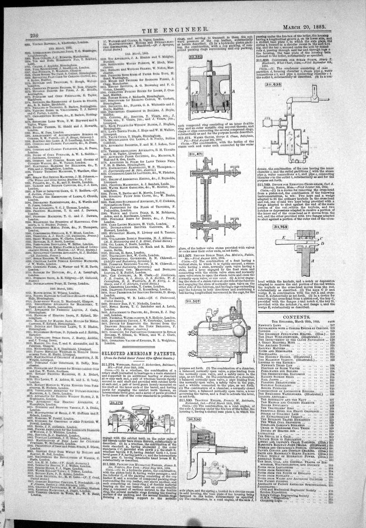 Old Print American Patents 1885 Windlass Richardson Robinson Chase Mackay 19th