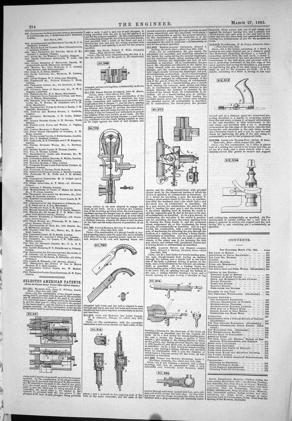 Old American Patents 1885 Machine Gun Whitney Patterson Mason Dewitt Victorian