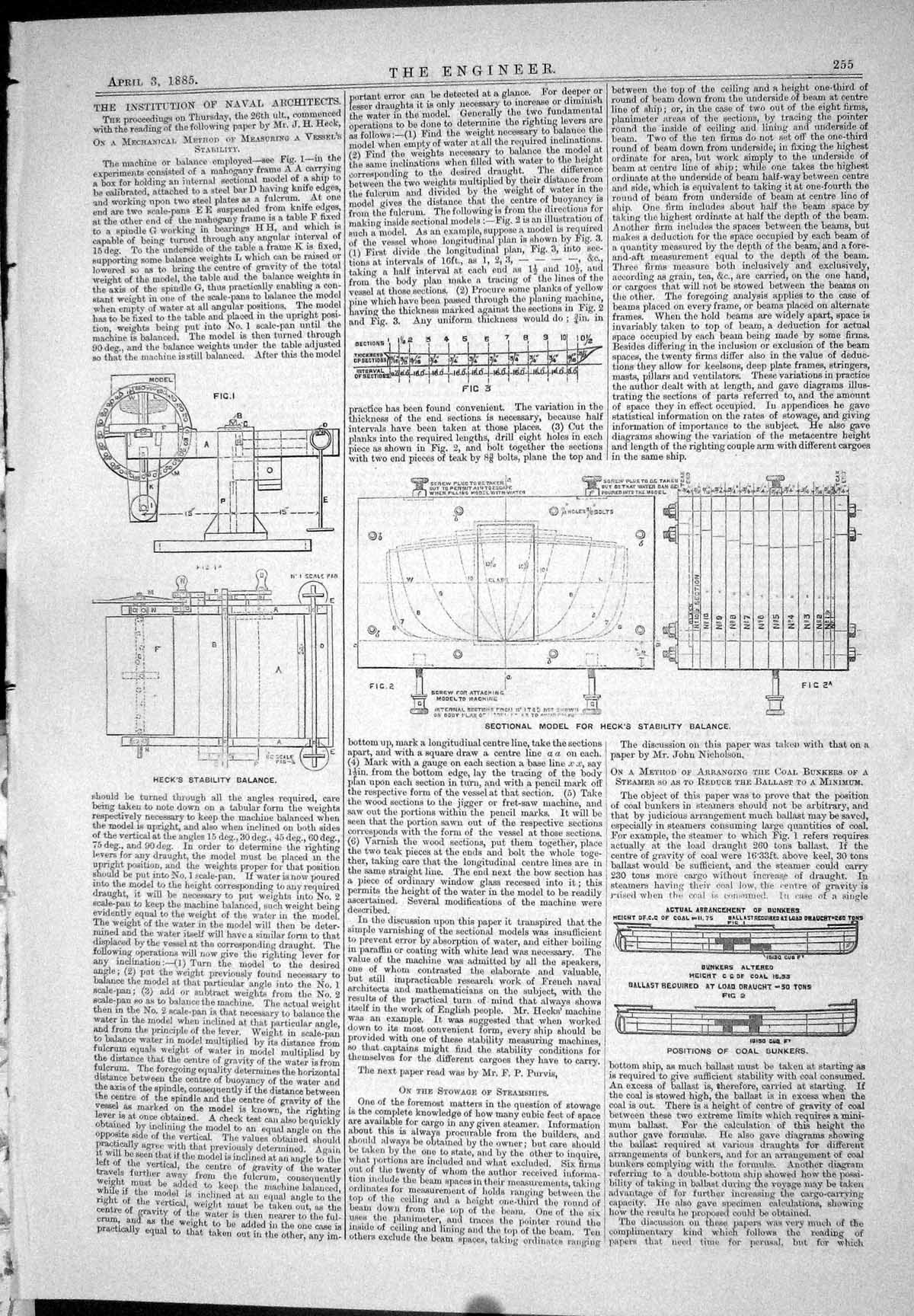 Old Print 1885 Heck Stability Balance Coal Bunkers Willan Forced Draughts 19th