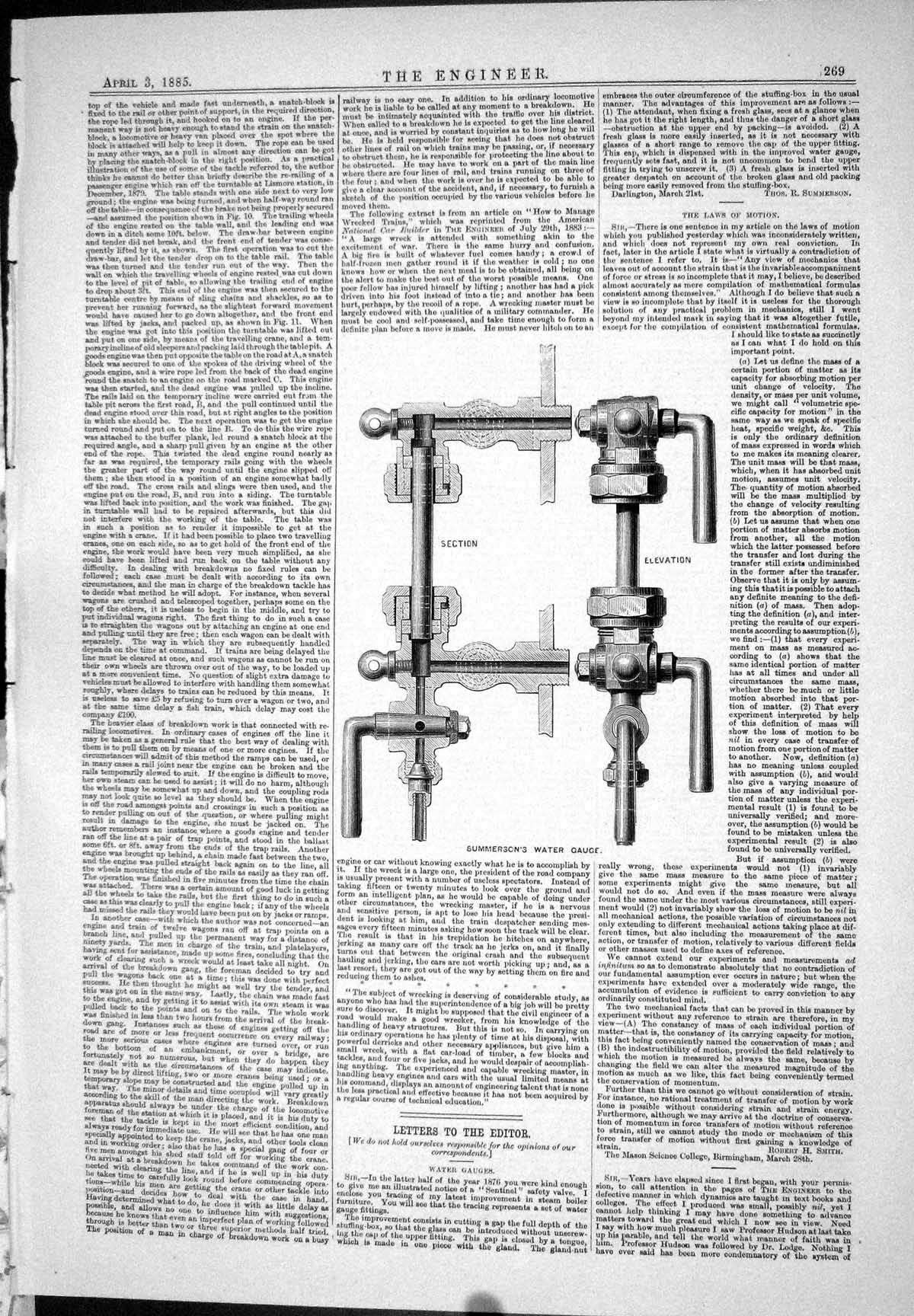 Old Summerson Water Gauge Elevation Section Engineering 1885 Apparatu Victorian