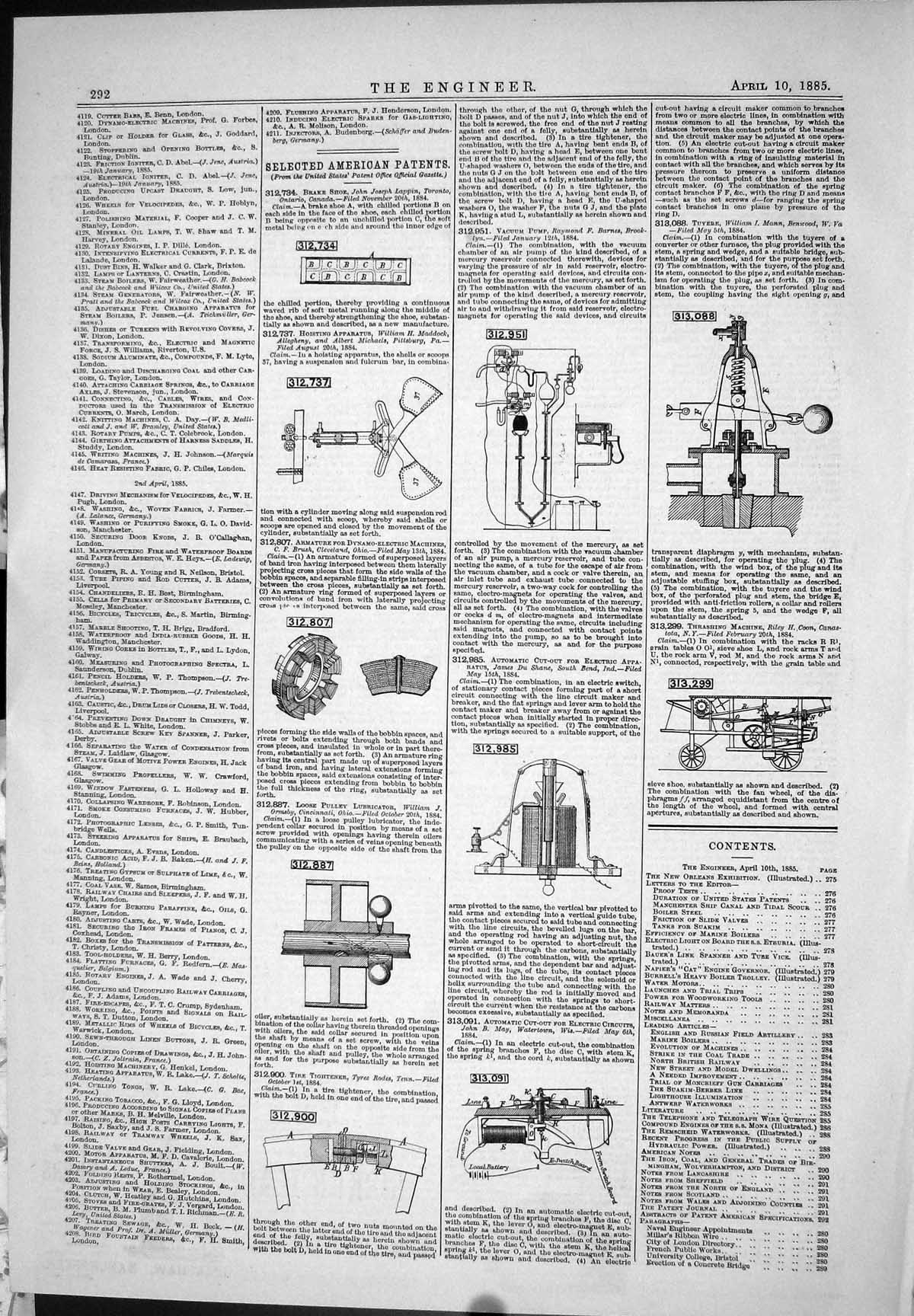 Old Print American Patents 1885 Ormsby Tenn Shane Pump Barnes Mann Riley 19th