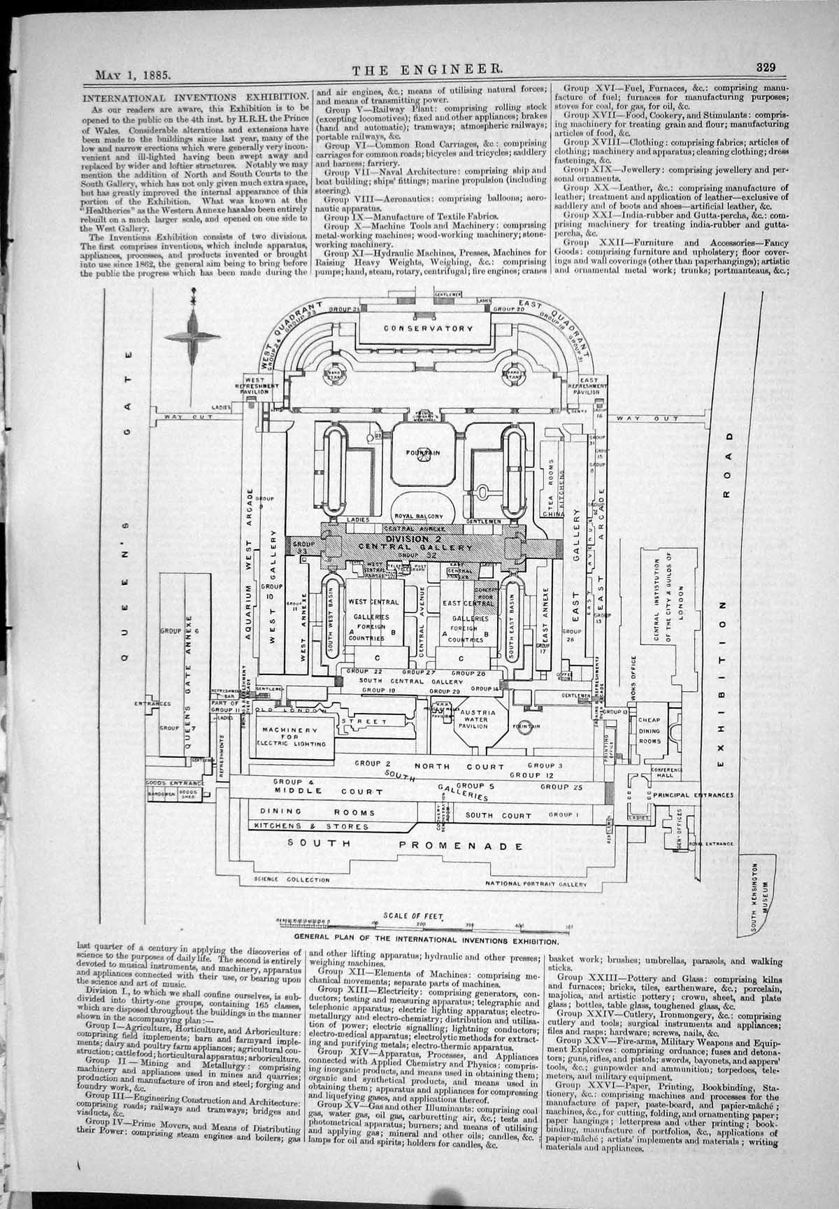 Antique Print 1885 General Plan International Inventions Exhibition Gallery