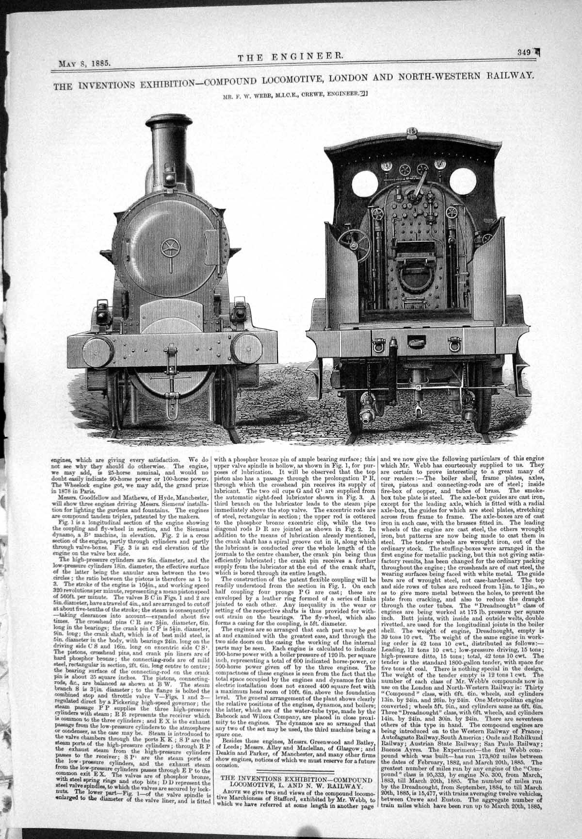 Old Webb M.I.C.E. 1885 Compound Locomotive Train Engine London Railwa Victorian