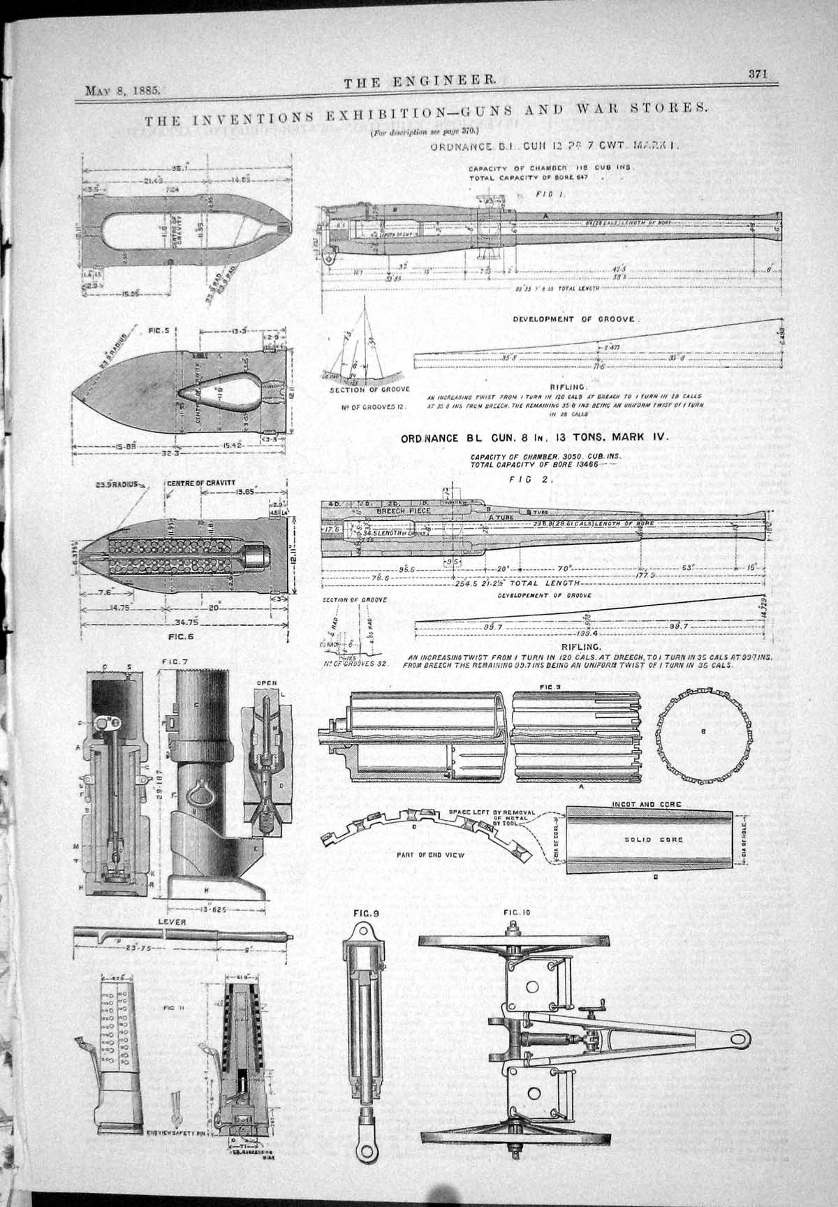 Antique Old Print 1885 Guns War Stores Ordnance Gun Water Purifying Apparatus