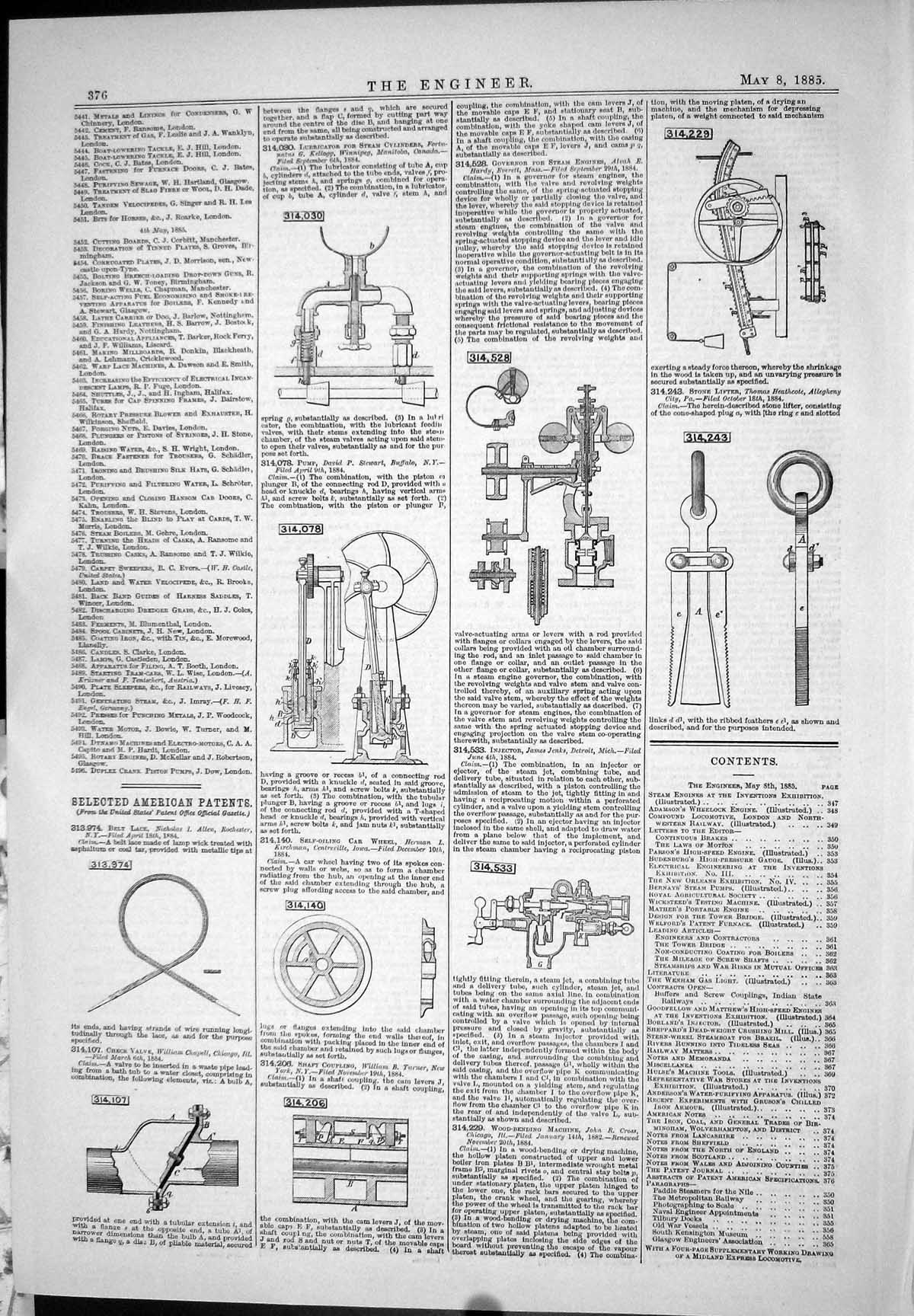 Old 1885 American Patents Allen Chapell Stewart Jenks Turner Heathcot Victorian