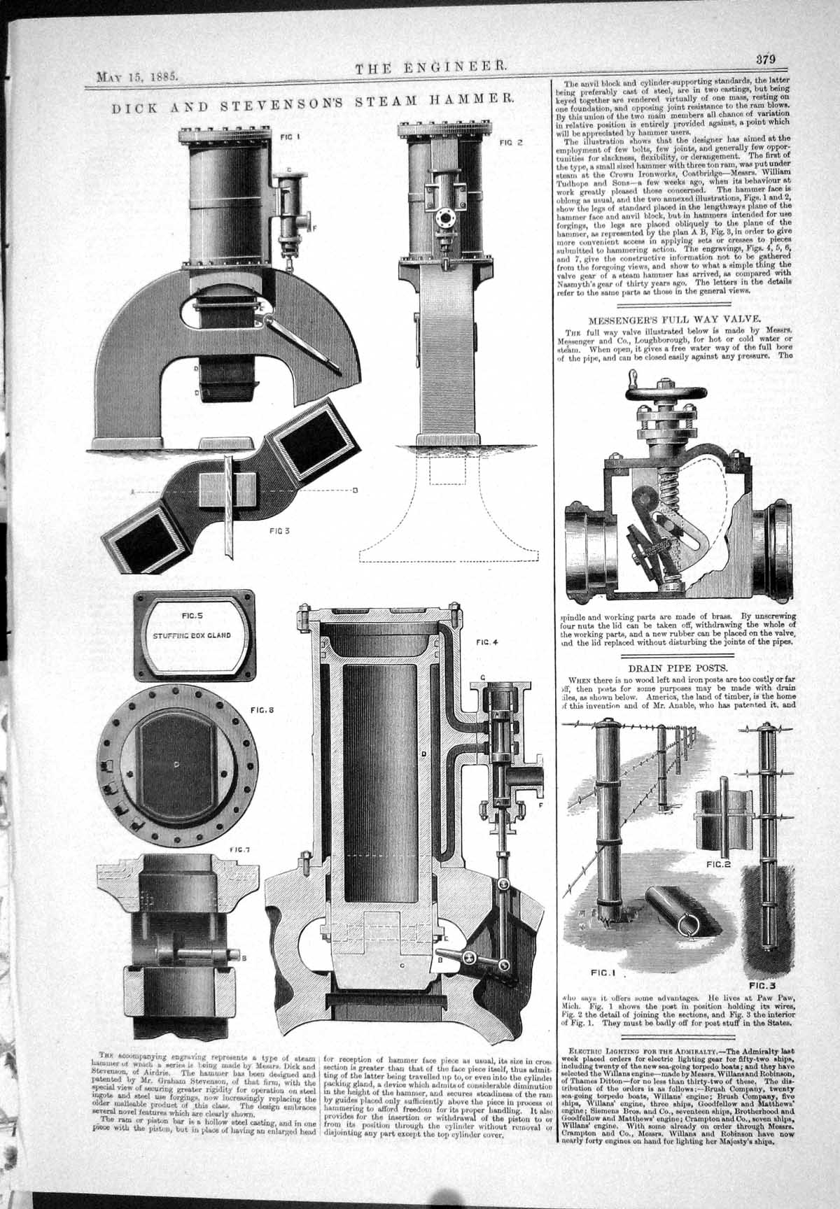 Old Dick Stevenson Steam Hammer 1885 Messenger Valve Drain Pipe Posts Victorian