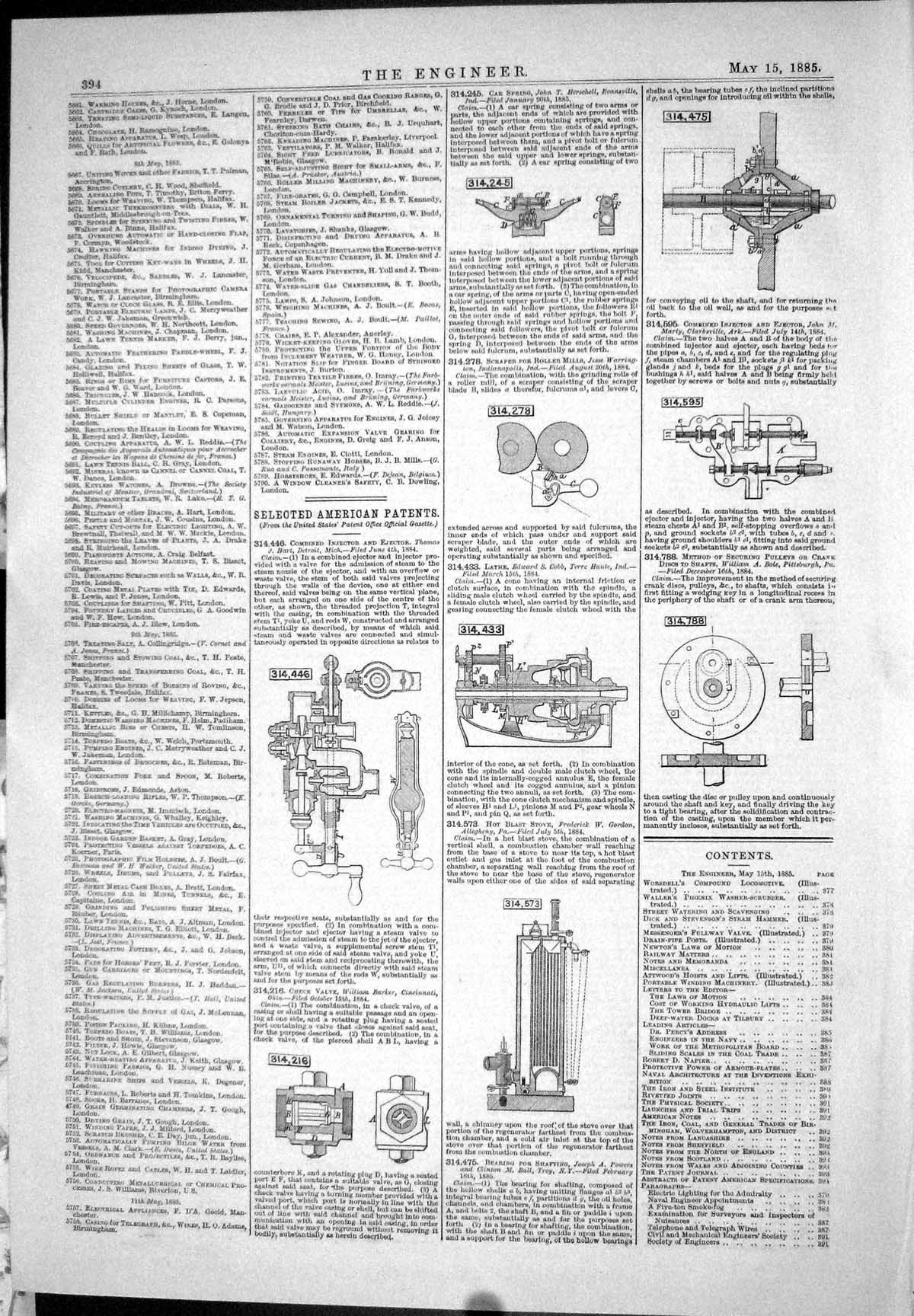Antique Old Print American Patents 1885 Ejector Hart Barker Gordon Marty Bole