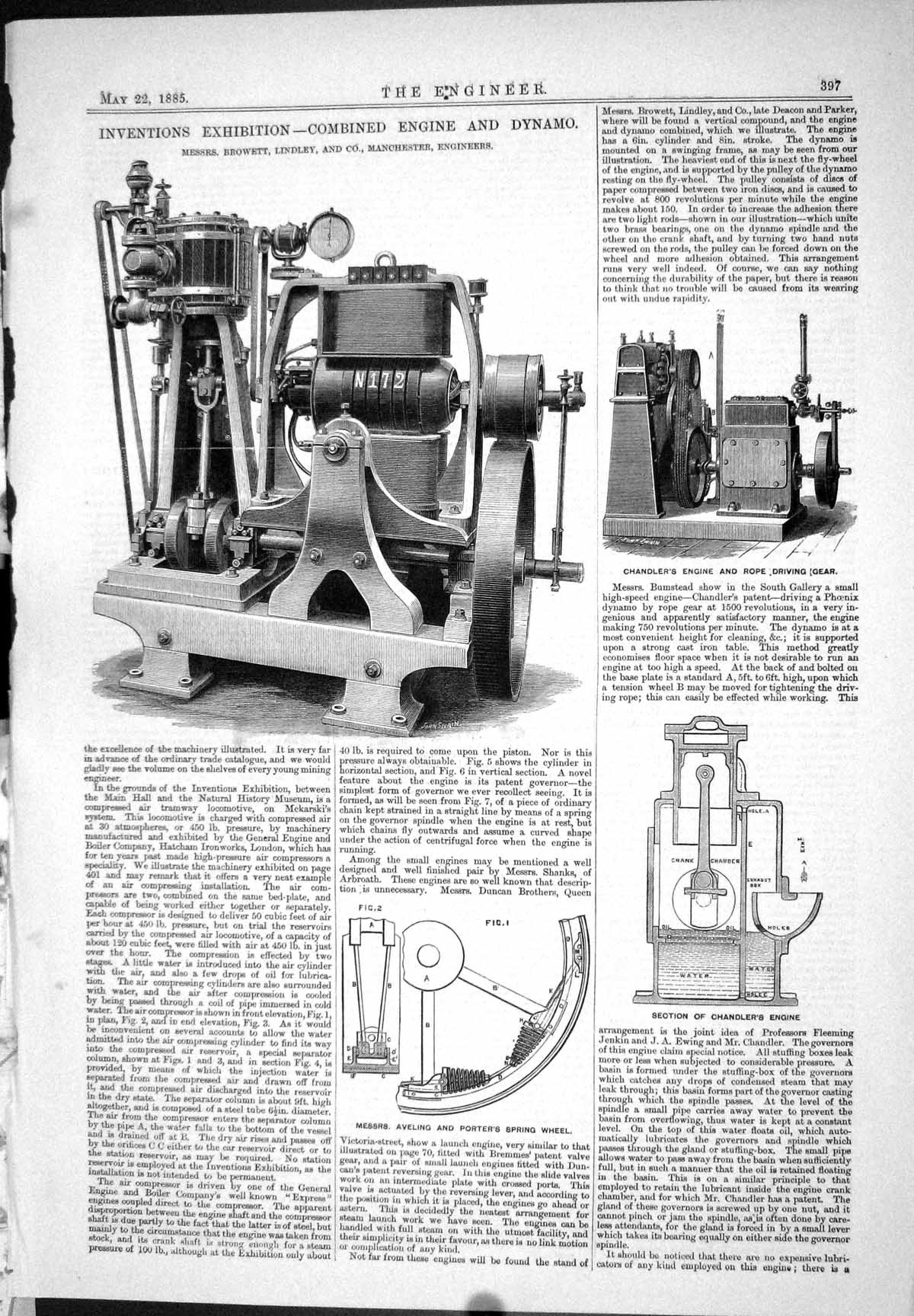 Old 1885 Combined Engine Dynamo Browett Lindley Avelin Porter Chandle Victorian