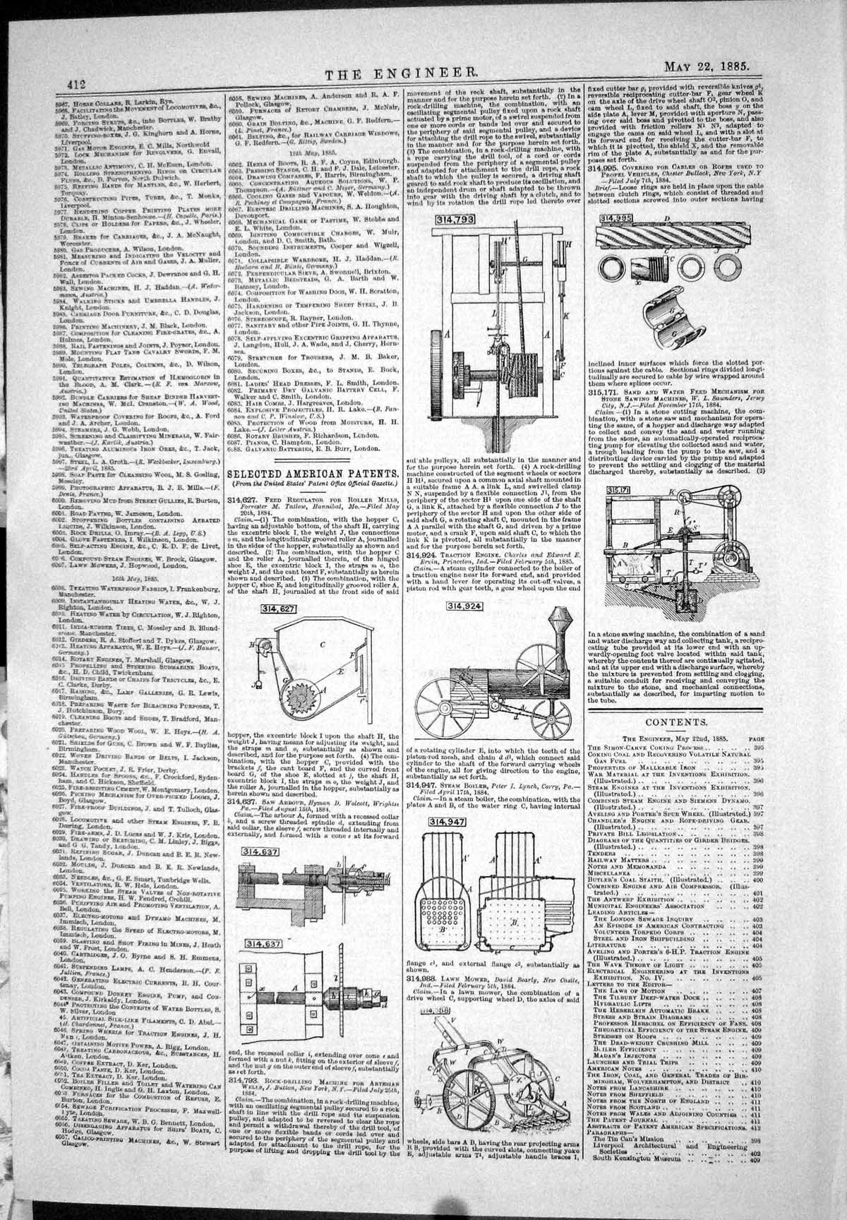 Old Print American Patents Tallow Hyman 1885 Traction Engine Ervin Bearly 19th