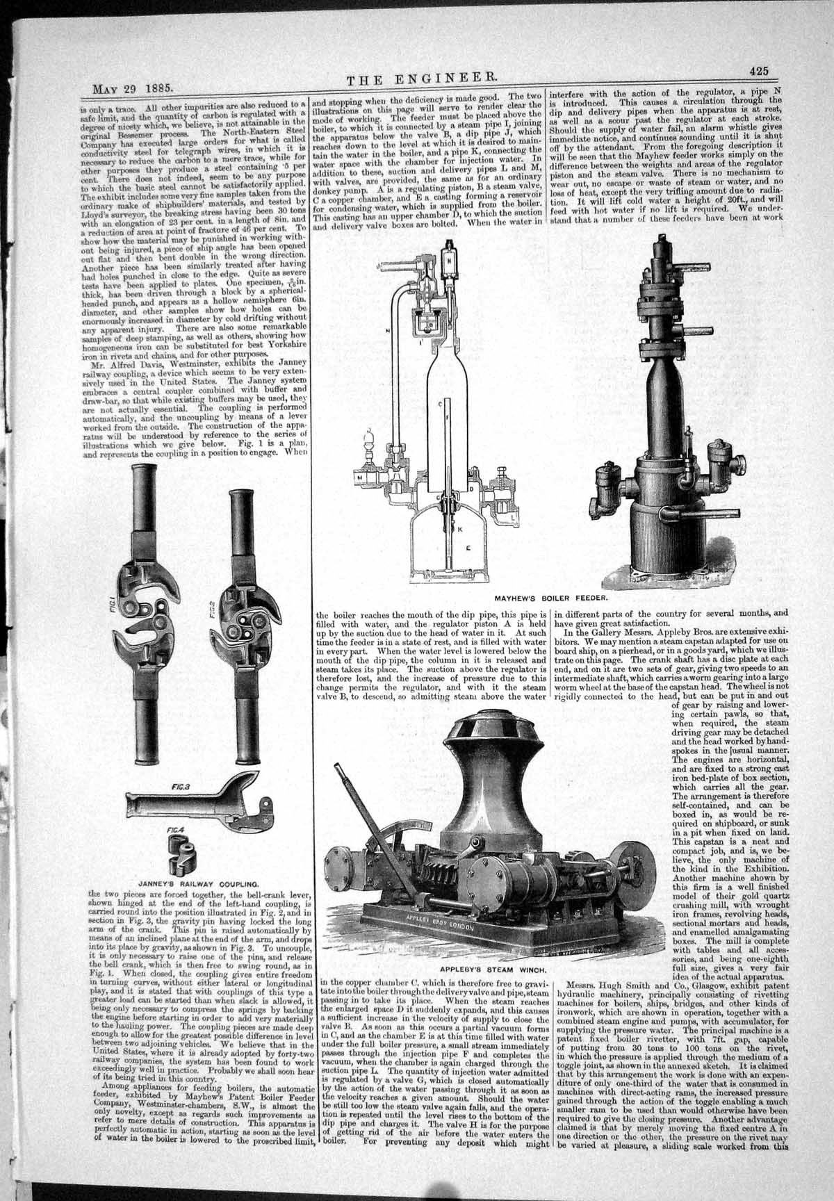 Antique Print 1885 Mayhews Boiler Feeder Janey Appleby Winch Dowson Groynes