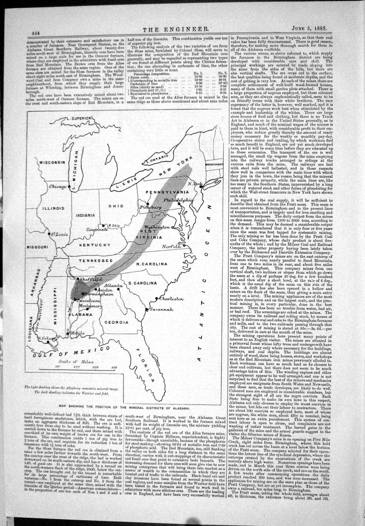 Antique Old Print 1885 Map Mineral Districts Alabama Florida Georgia Kentucky