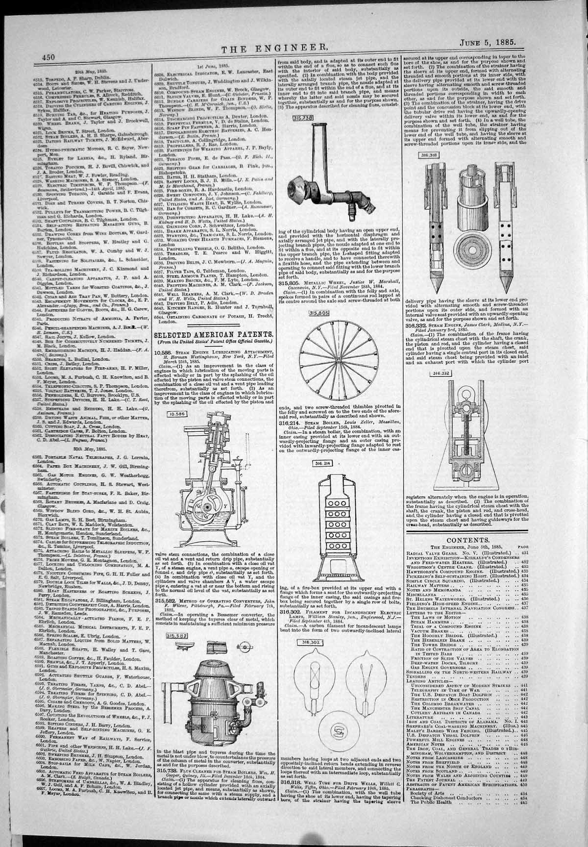 Antique Old Print 1885 American Patents Engine Herman Wilcox Stanley Marshall