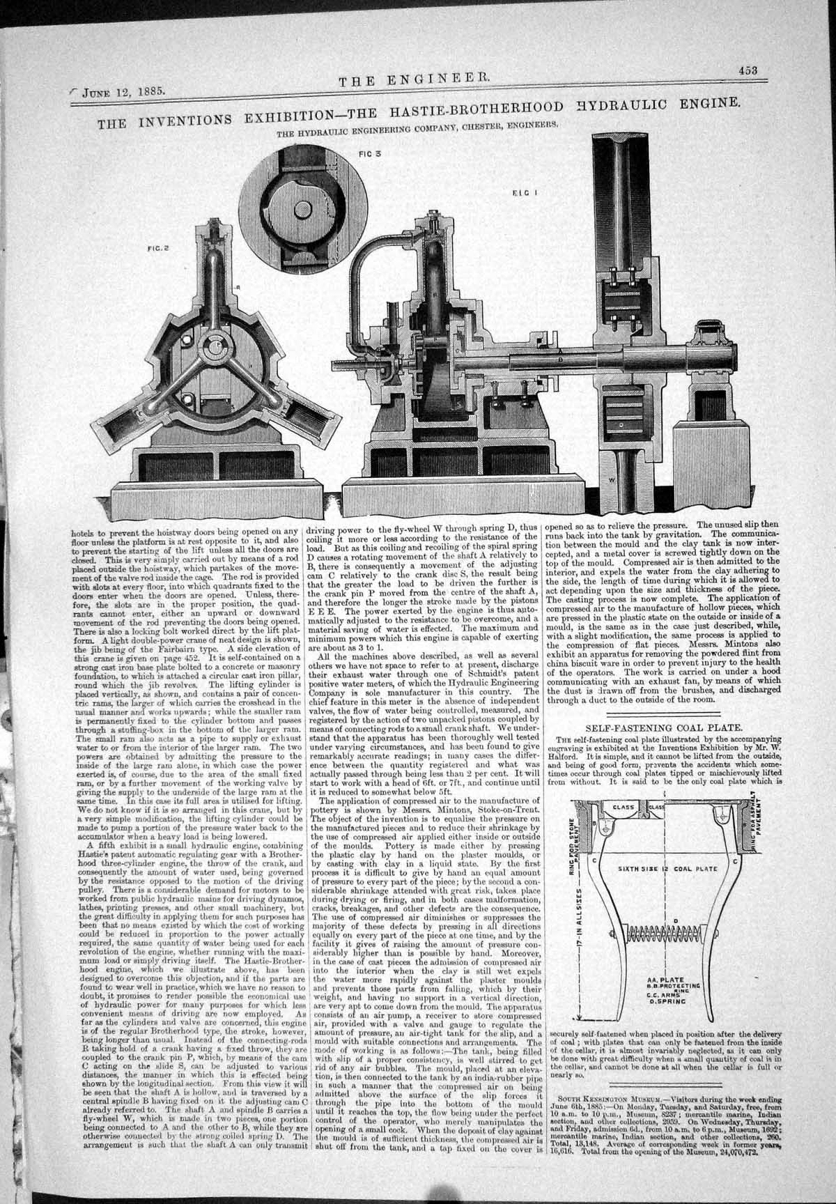Old 1885 Hastie-Brotherhood Hydraulic Engine Self-Fastening Coal Plat Victorian