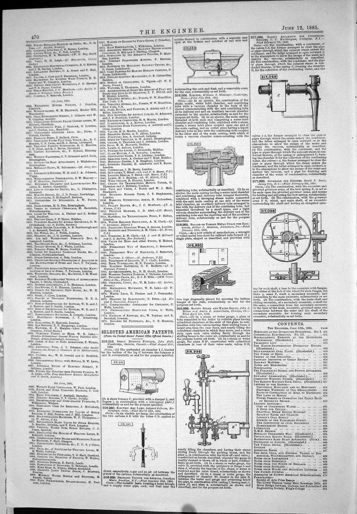Old Print 1885 American Patents Furnace Abell Colburn Nelson Instruments 19th