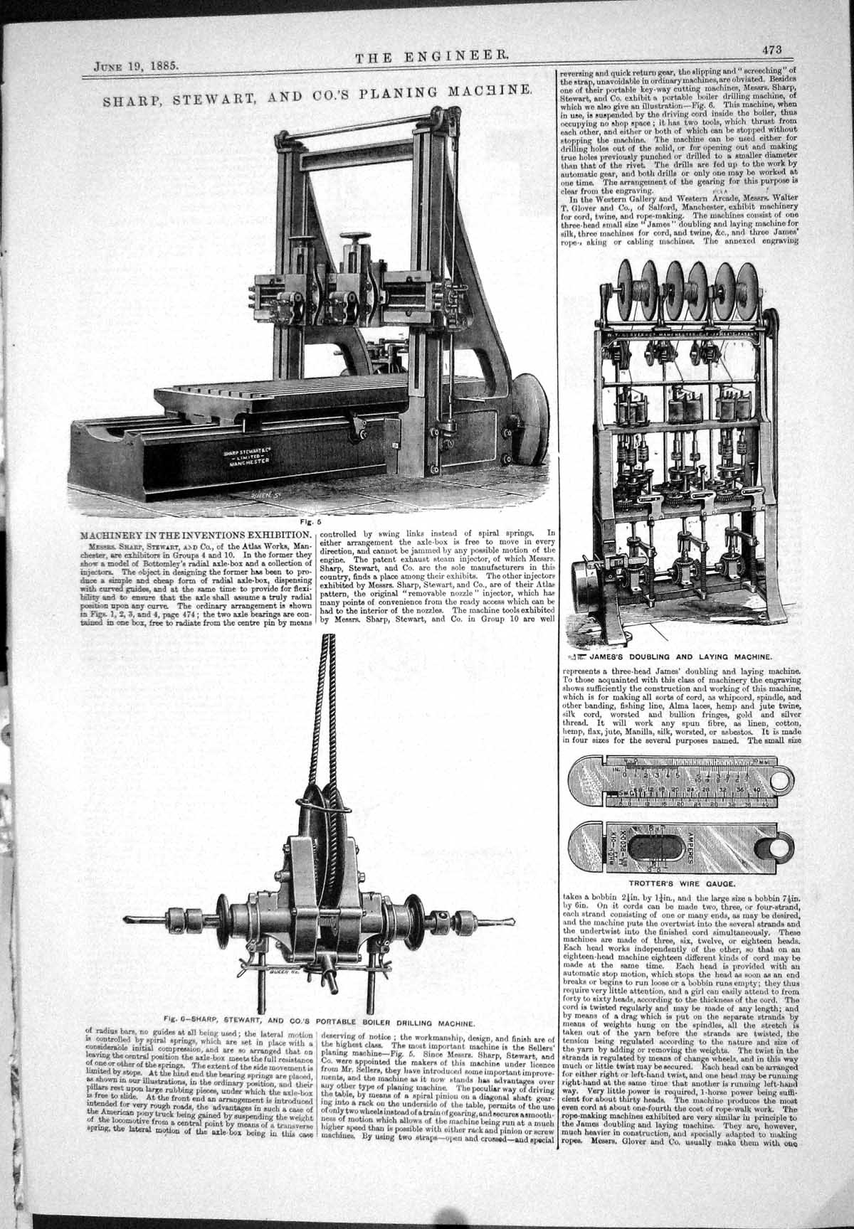 Old Print 1885 Sharp Stewart Planing Machine James Trotter Bell Bottomley 19th