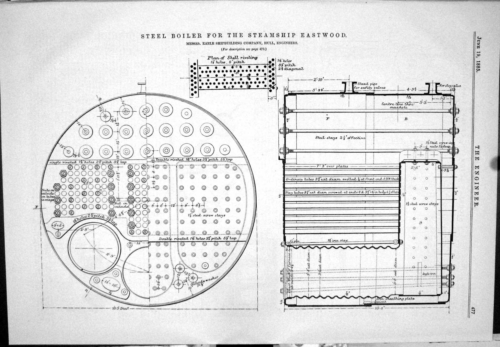 Old 1885 Steel Boiler Steam Ship Eastwood Earle Michele Gover Paralle Victorian