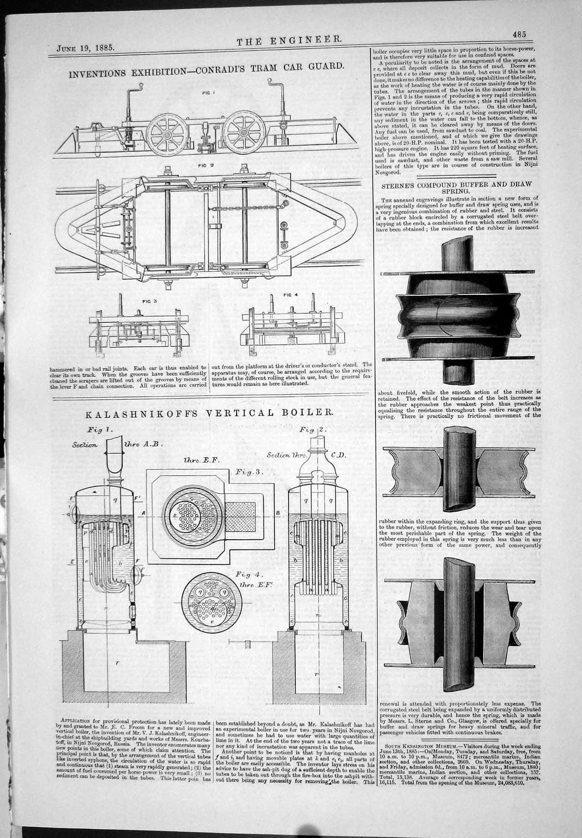 Old Print 1885 Kalashnikoff Vertical Boiler Conradi Tram Car Guard Sterne 19th