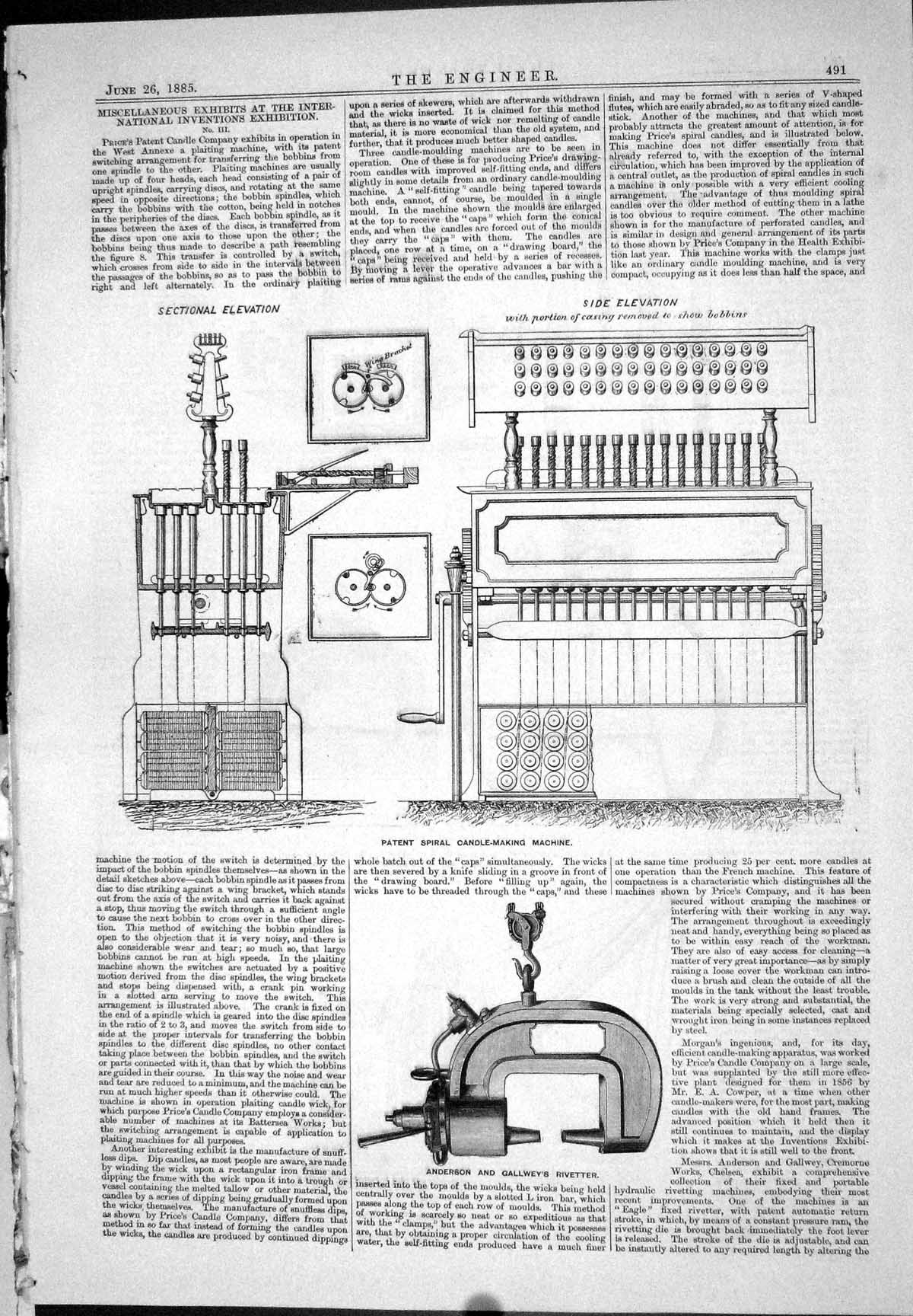 Old 1885 Patent Spiral Candle-Making Anderson Gallwey Amos Smith Kitt Victorian