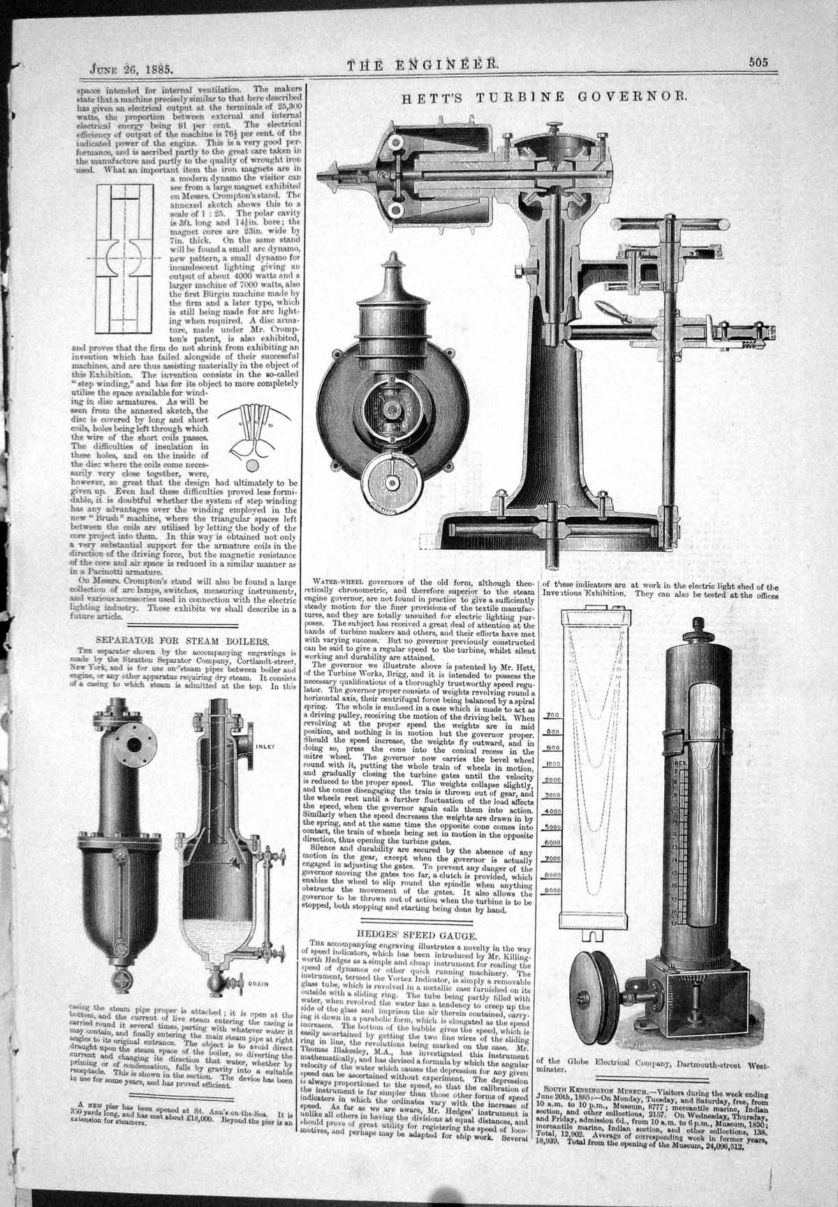 Old Print Hett Turbine Governor Separator Steam Boilers 1885 Hedge Gauge 19th