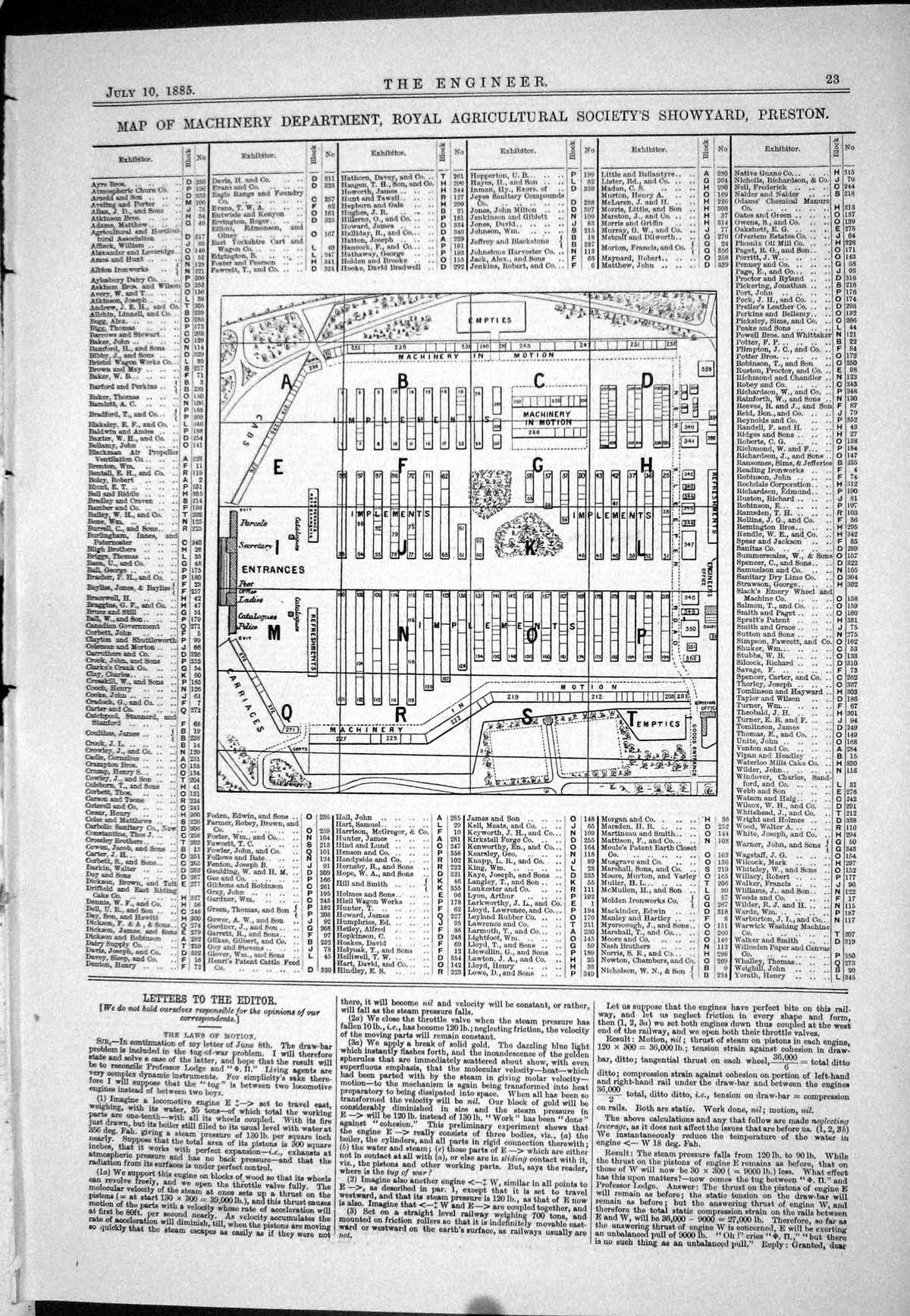 Old 1885 Map Machinery Department Royal Agricultural Society Showyard Victorian