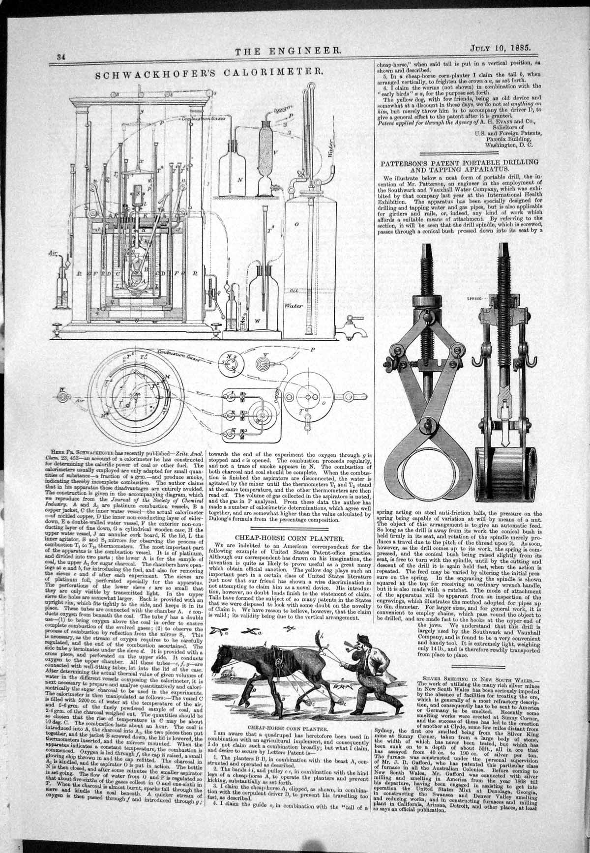 Old 1885 Schwackhofer Calorimeter Patterson Corn Planter Cheap-Horse Victorian