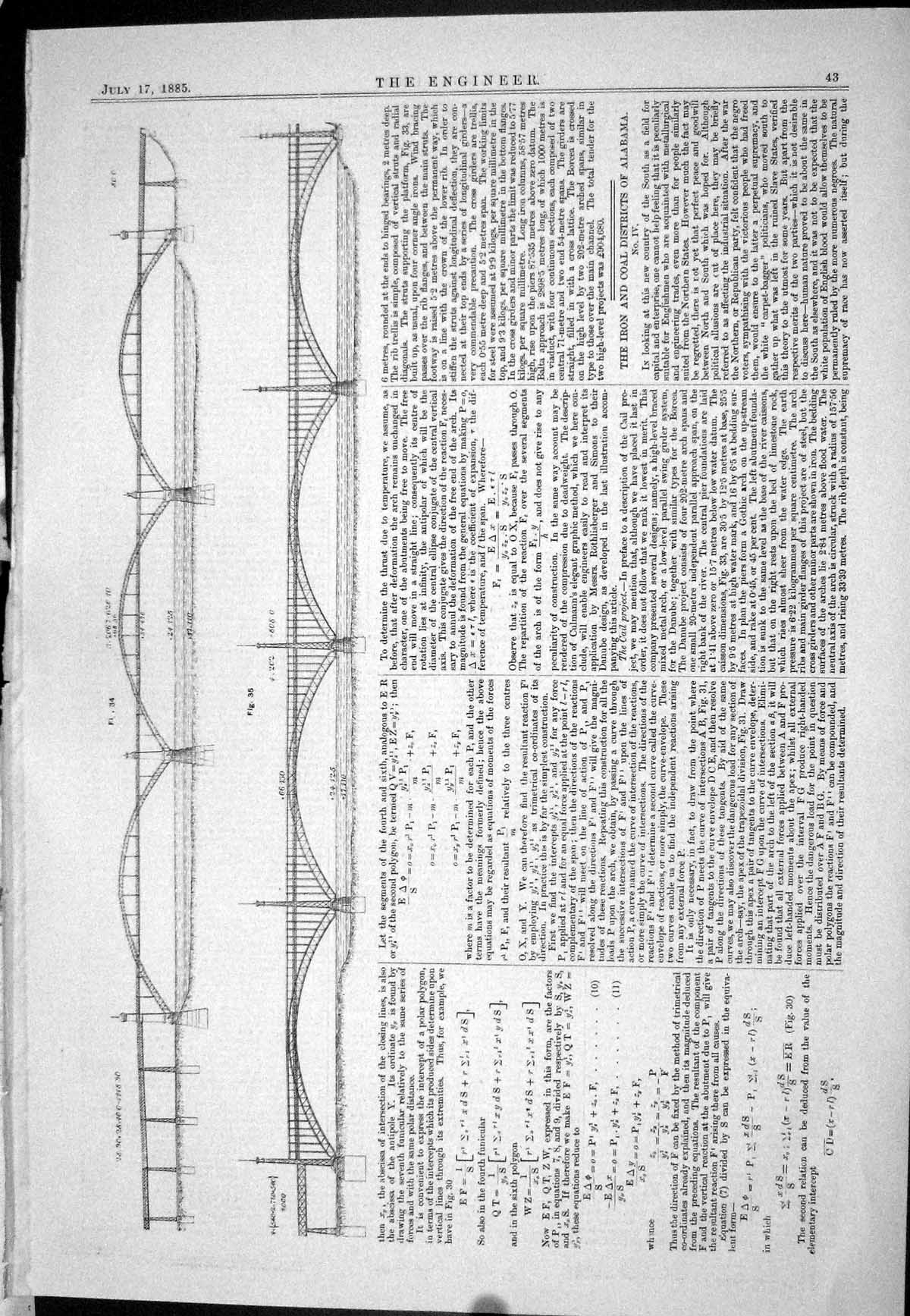 Antique Print 1885 Engineering Iron Coal Districts Alabama Diagrams Bridge 19th
