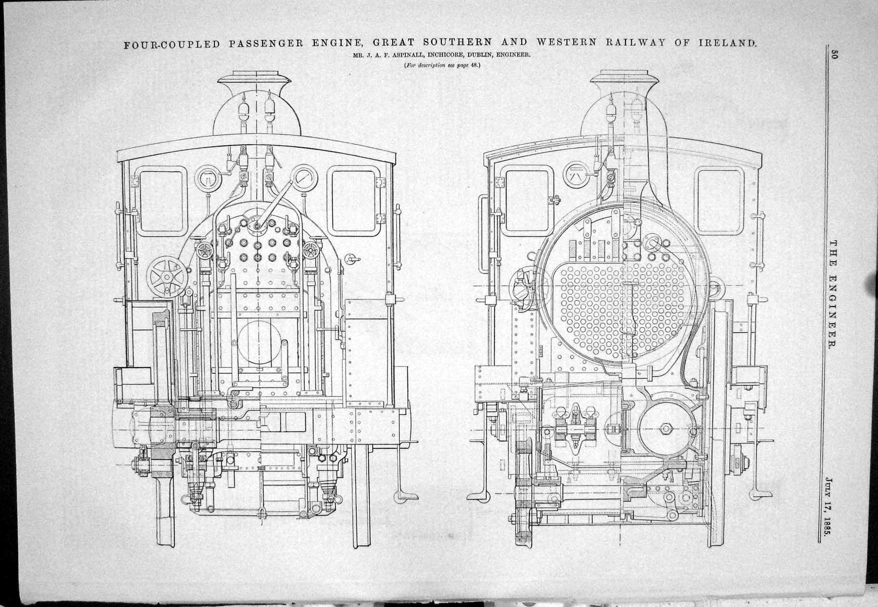 Old 1885 Four-Coupled Passenger Engine Railway Ireland Marshall Chimn Victorian