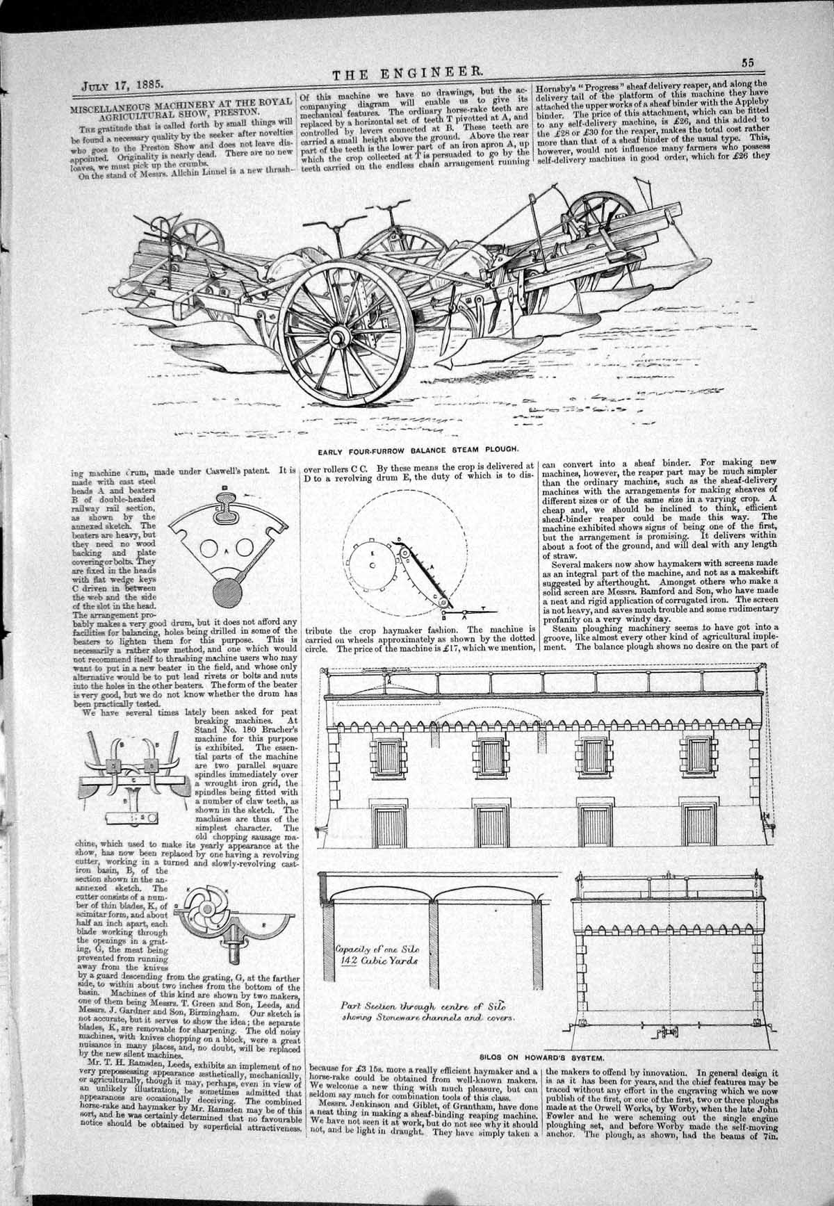 Old 1885 Miscellaneous Machinery Royal Agricultural Show Silos Howard Victorian