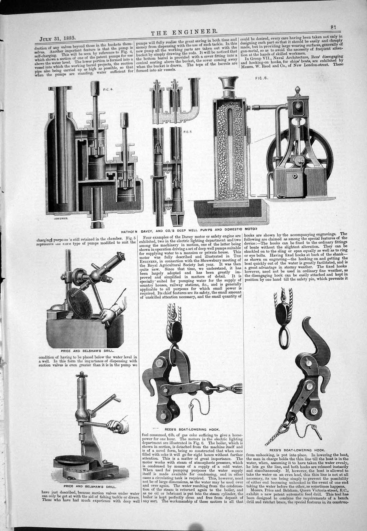 Old 1885 Hathorn Davey Pumps Domestic Motor Deep Well Price Belsham R Victorian