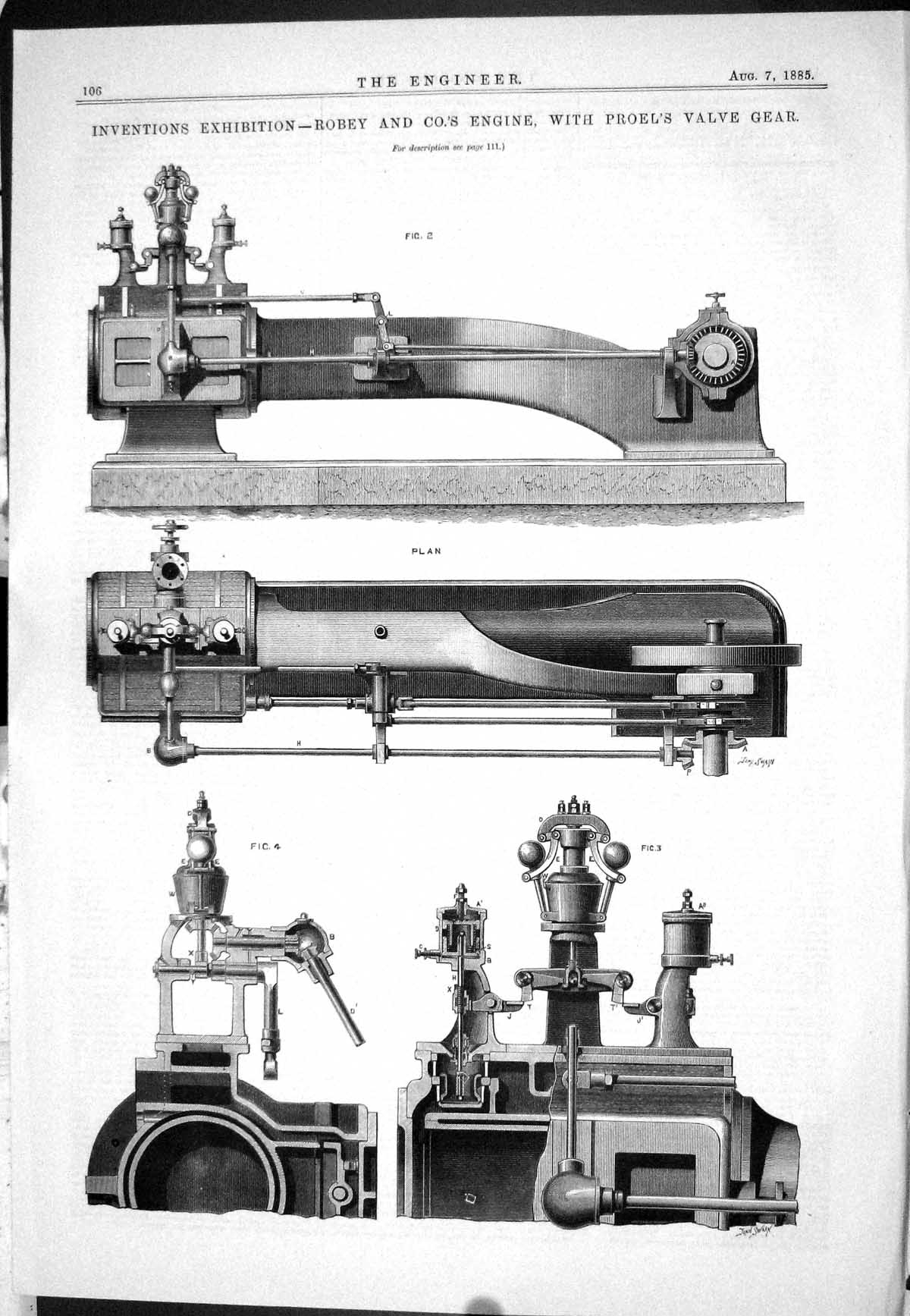 Antique Print 1885 Inventions Exhibition Robey Engine Proel Valve Gear Plan