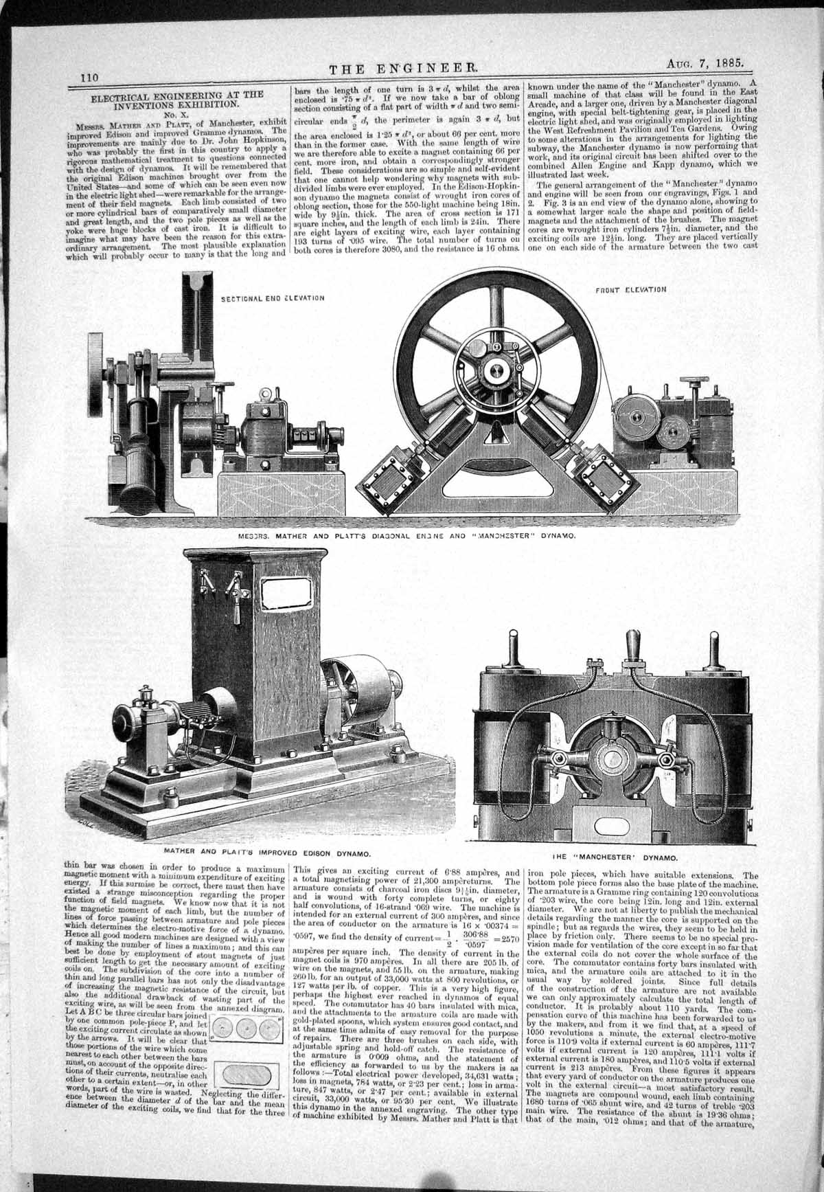 Old 1885 Engineering Electrical Inventions Exhibition Mather Platt Dy Victorian