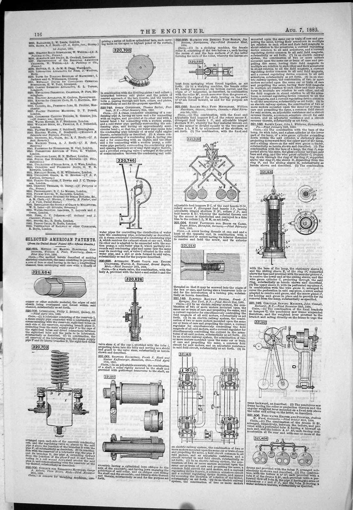 Old Print 1885 American Patents Lubricator Schmitt Steam Condenser Barber 19th