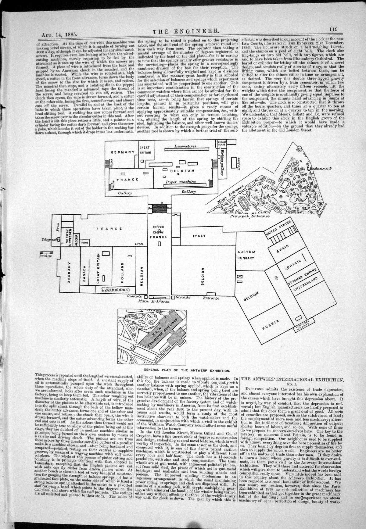 Old Print 1885 General Plan Engineering Antwerp Exhibition International 19th