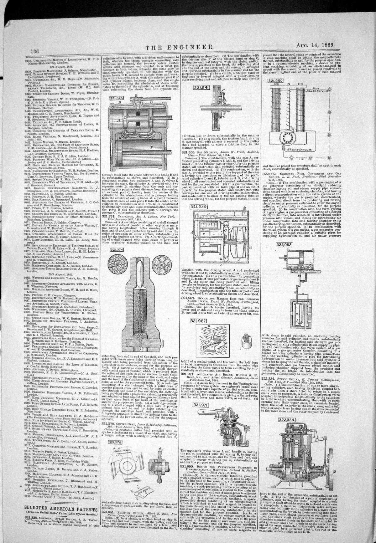 Old 1885 American Patents Compound Steam Engine Turner Cartridge Lyma Victorian