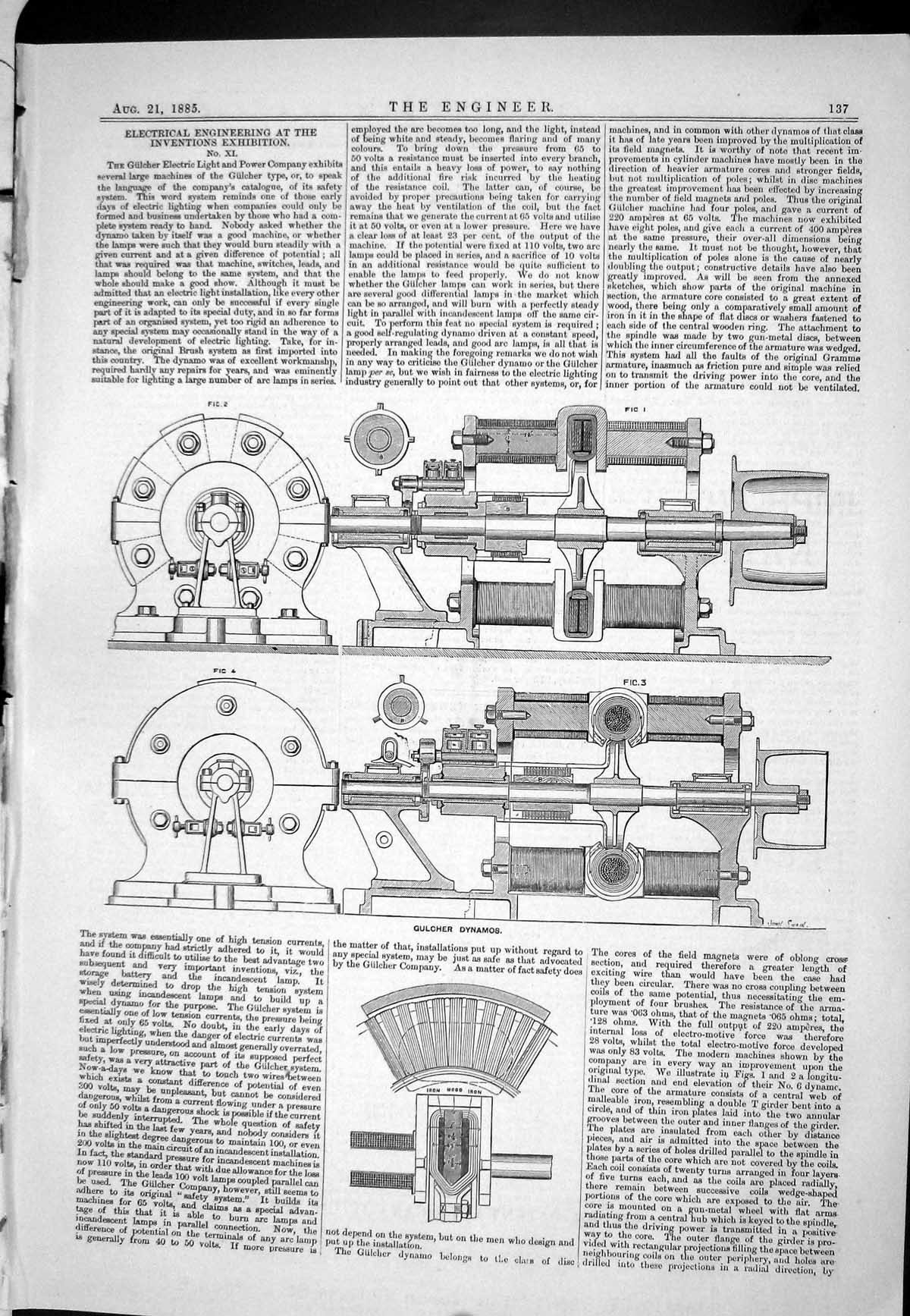 Old 1885 Engineering Electrical Inventions Exhibition Gulcher Dynamos Victorian