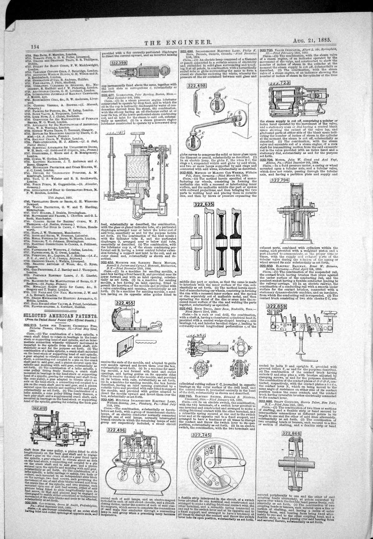 Old 1885 American Patents Lathe Thomas Lubricator Barclay Rock Drill Victorian