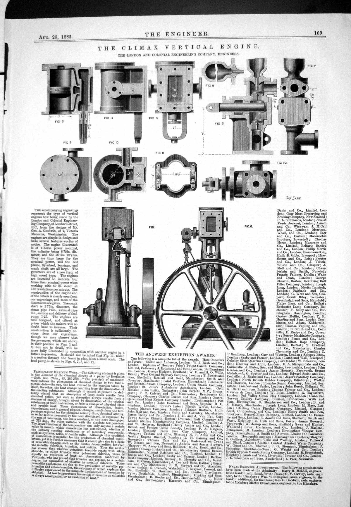 Old 1885 Climax Vertical Engine Colonial London Antwerp Exhibition Aw Victorian