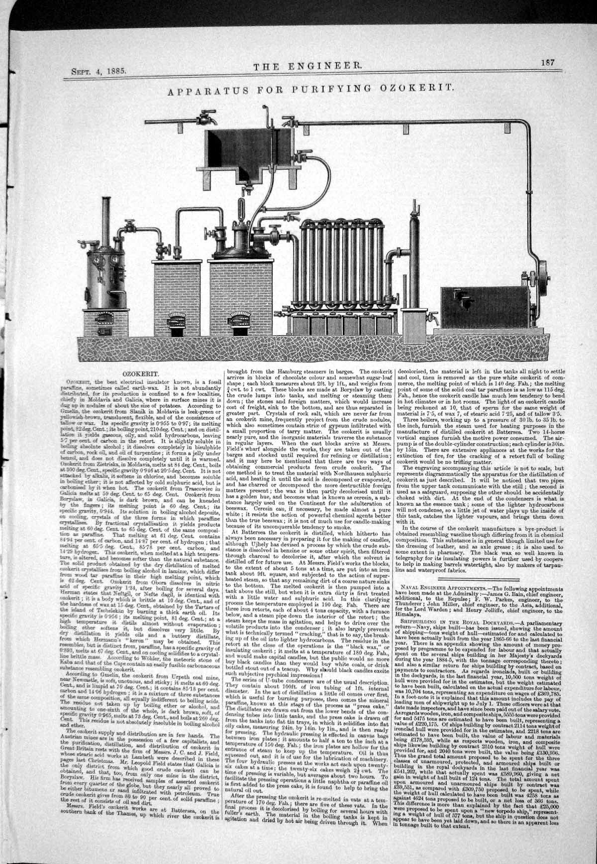 Antique Old Print 1885 Apparatus Purifying Ozokerit Image Naval Appointments