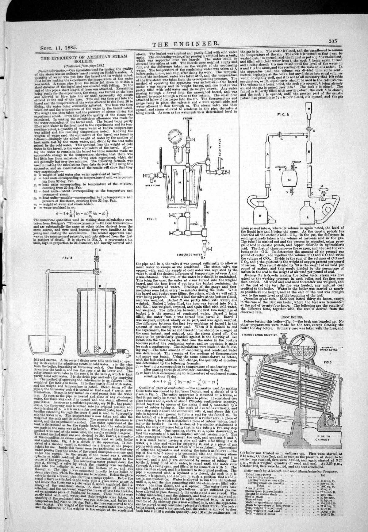 Old Print 1885 Efficiency American Steam Boilers Root Barrel Calorimeter 19th