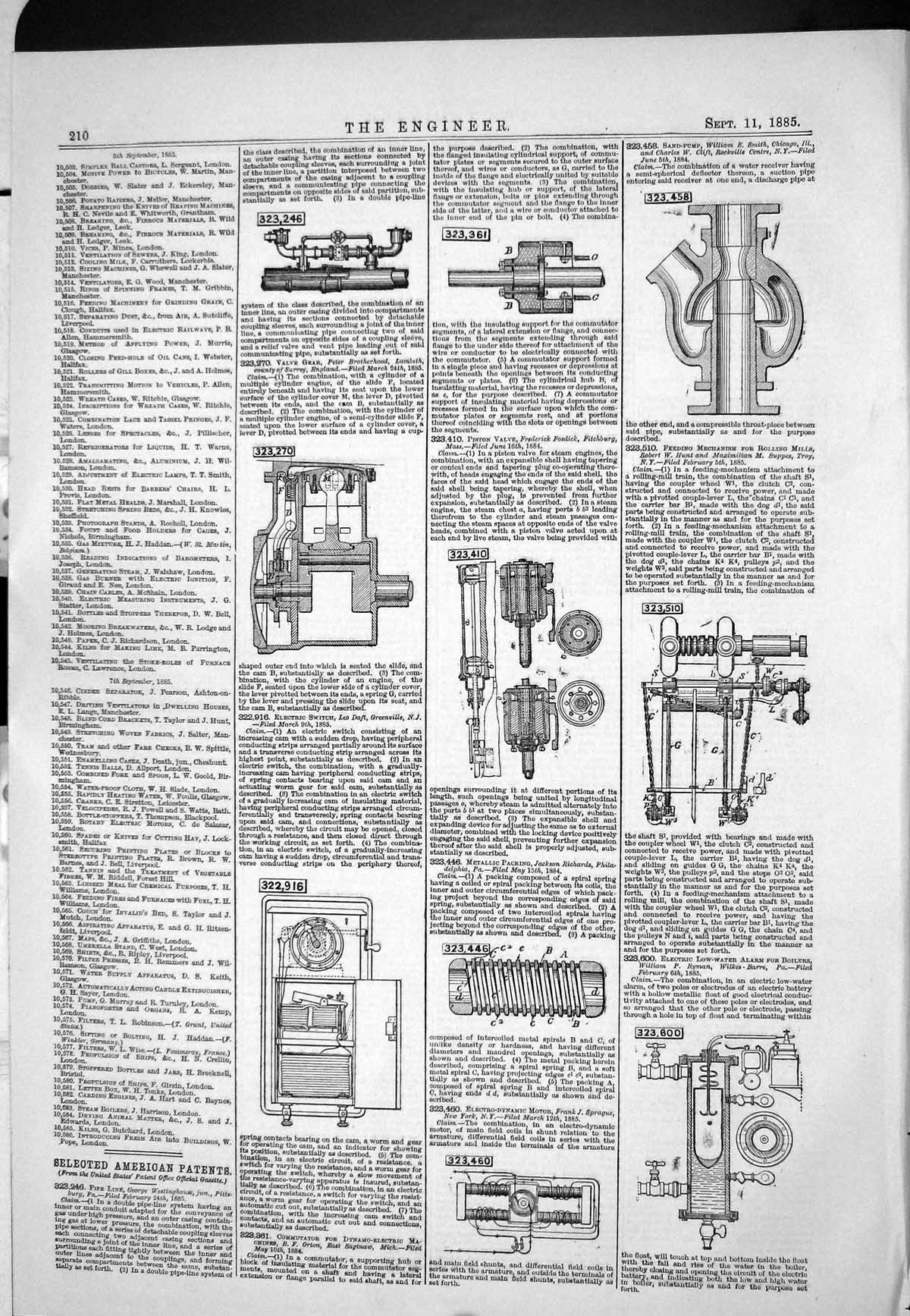Old Print 1885 American Patents Electric Switch Daft Piston Valve Fosdick 19th