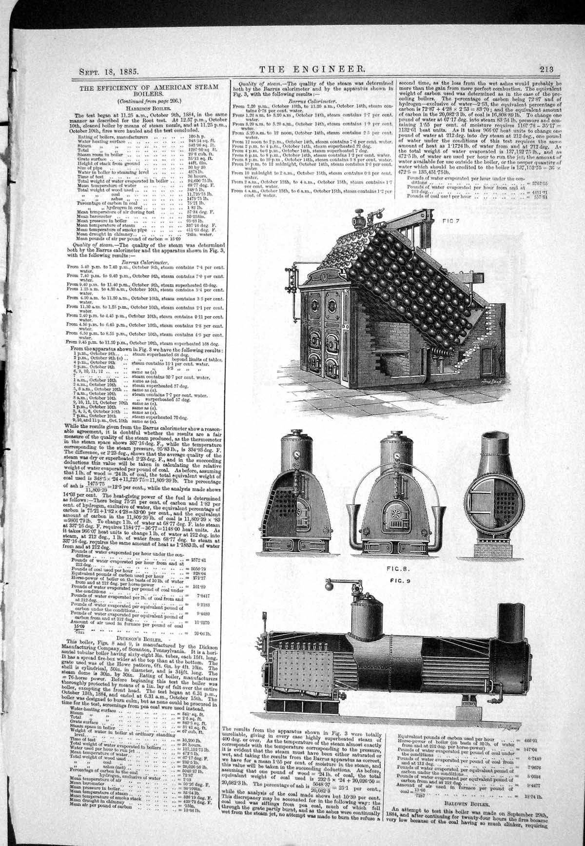 Antique Print 1885 American Steam Boilers Efficiency Harrison Tests Baldwin