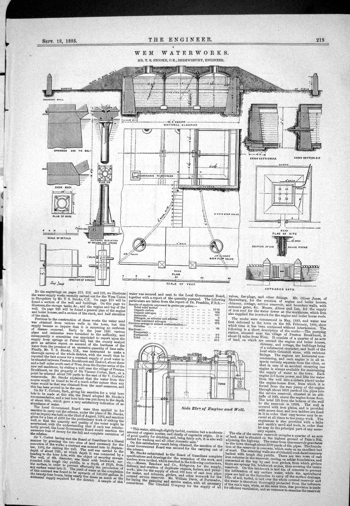 Old 1885 Wem Waterworks Stooke Plan Elevation Echaig Bridge Shrewsbur Victorian