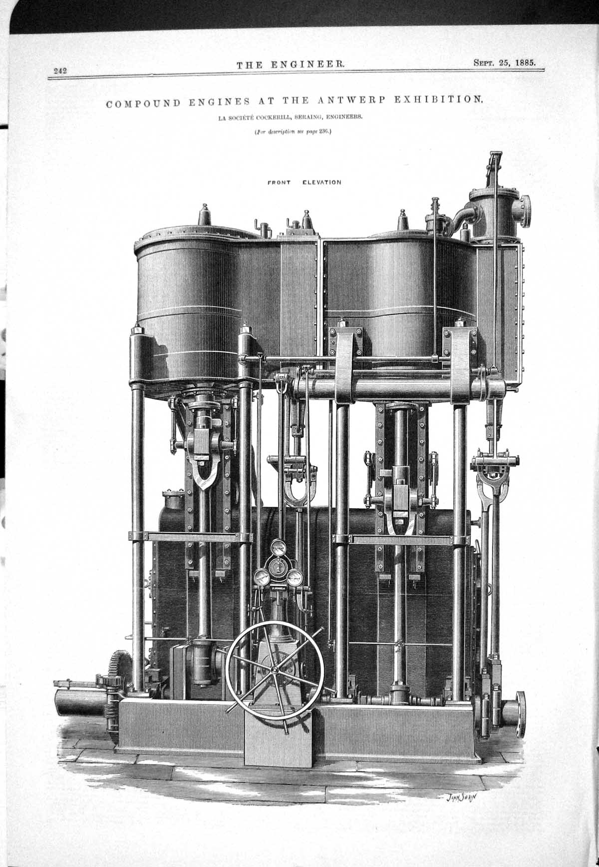 Antique Old Print 1885 Compound Engines Antwerp Exhibition Seraing Cockerill
