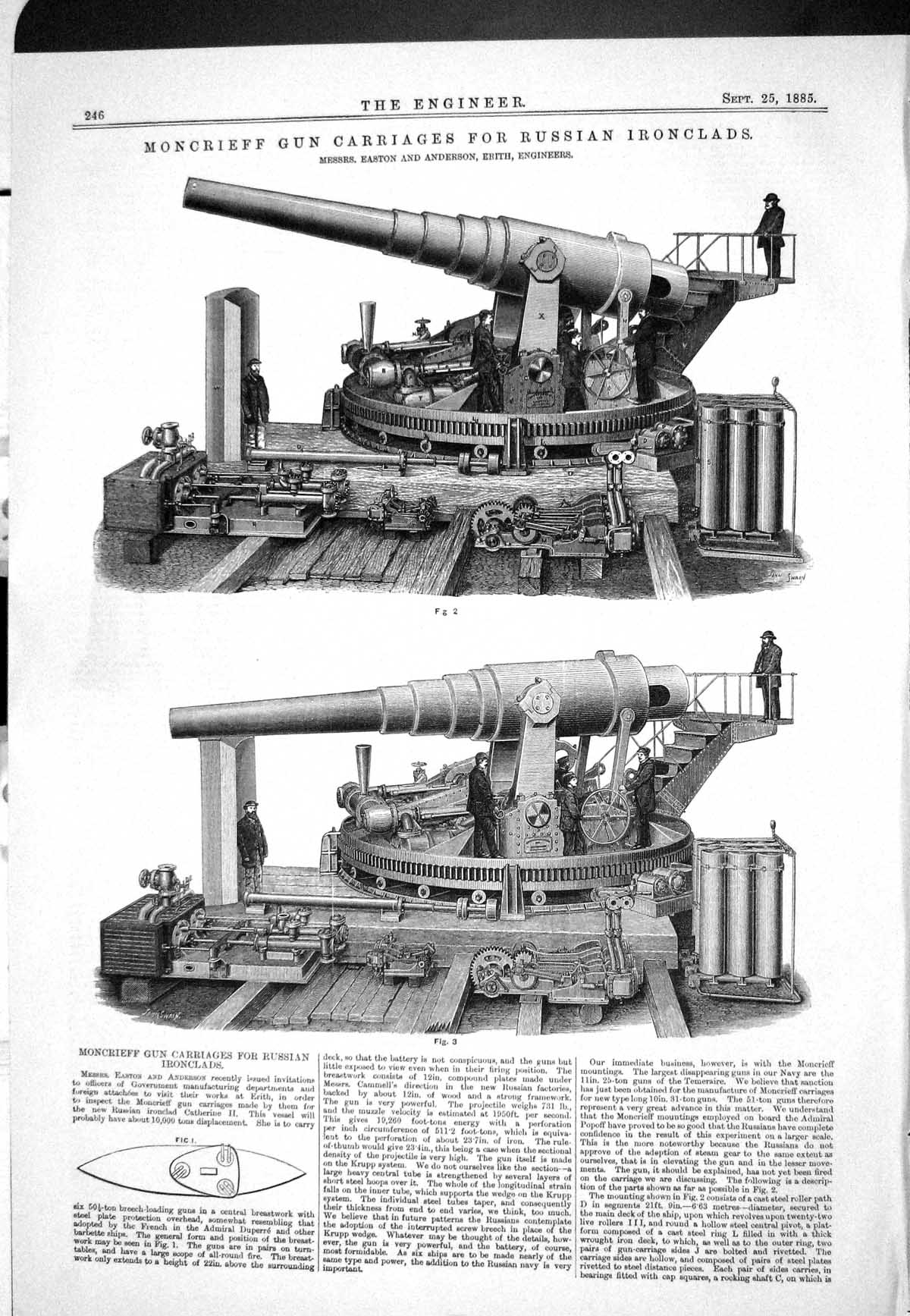 Old 1885 Moncrieff Gun Carriage Russian Ironclads Easton Anderson Eri Victorian