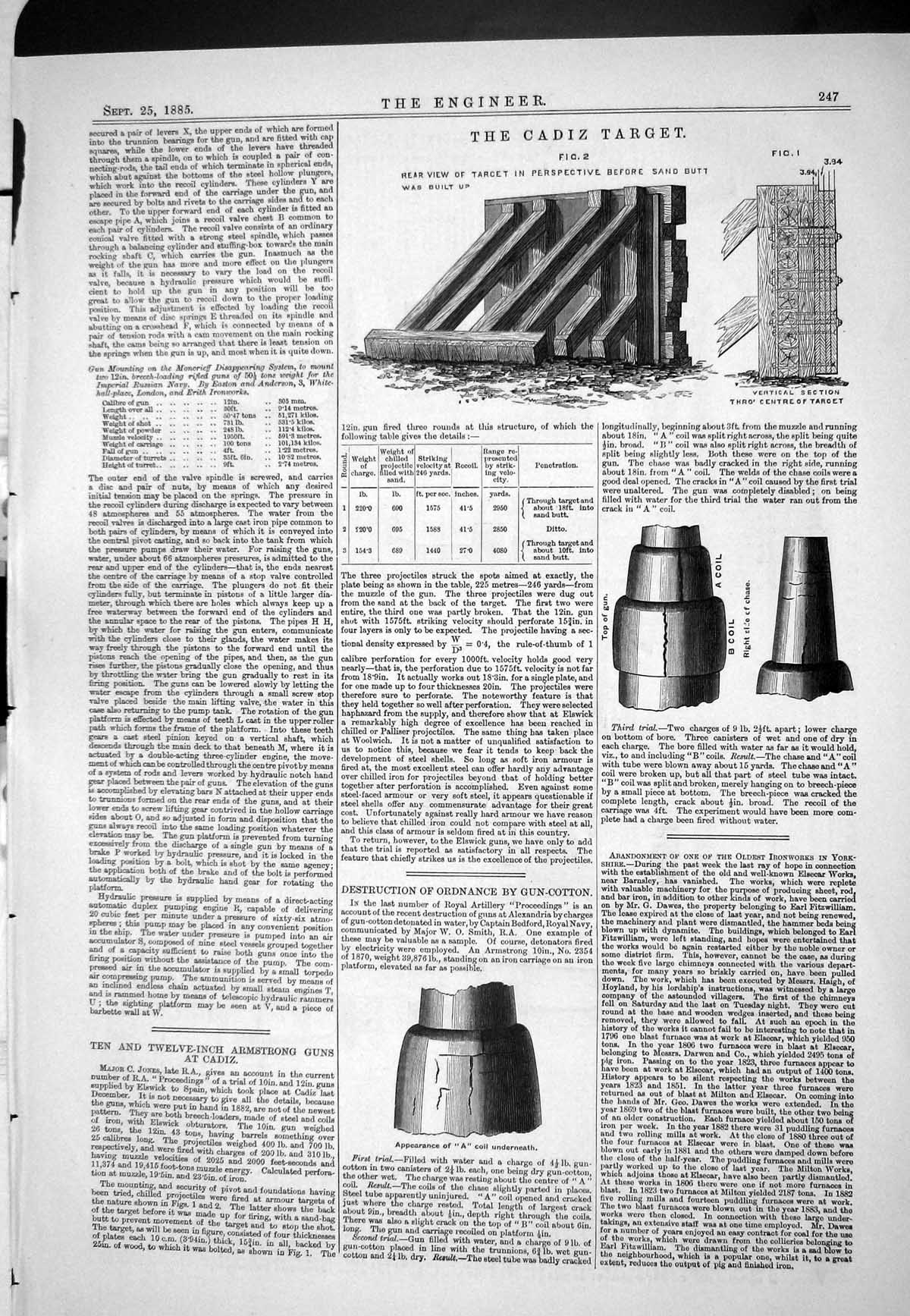 Old Print 1885 Cadiz Target Armstrong Guns Viaduct Tay Plan River Barlow 19th