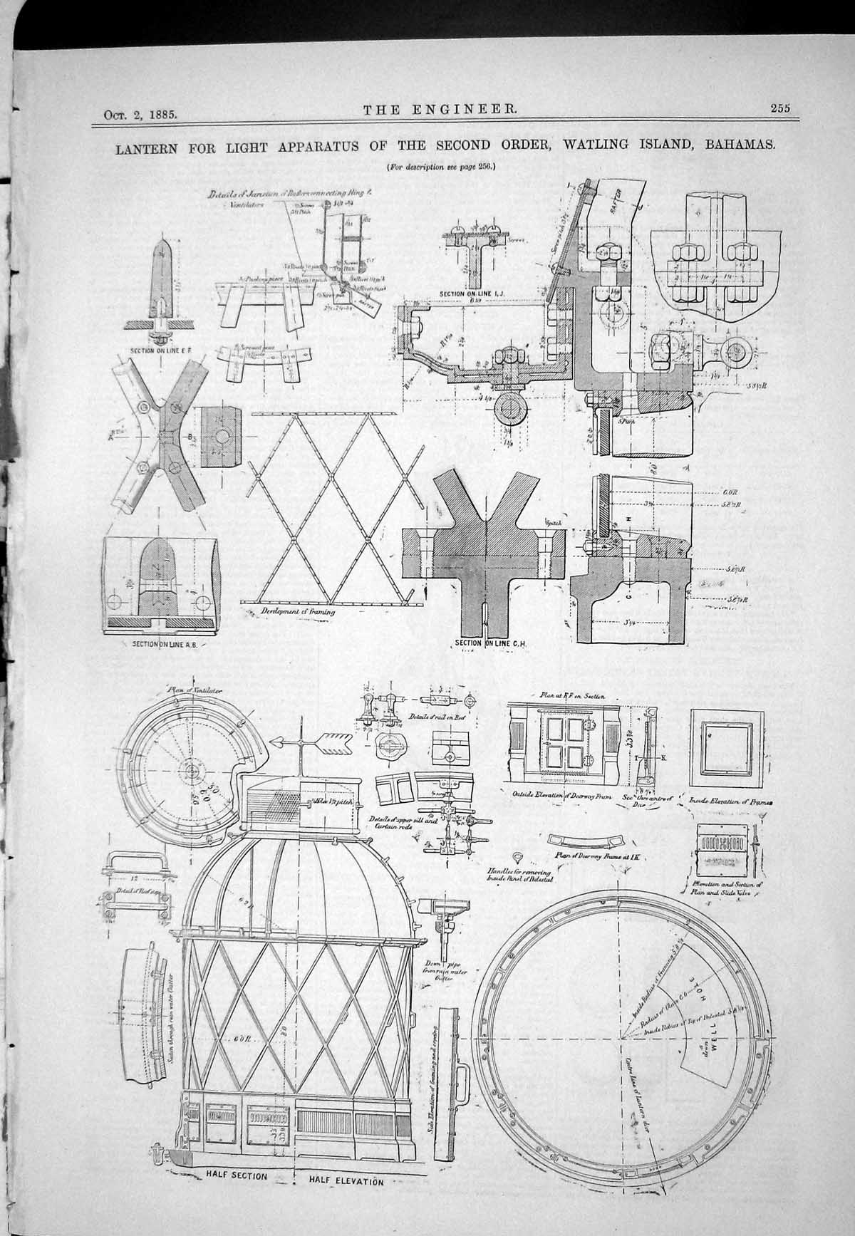 Old 1885 Lantern Light Apparatus Second Order Mumford Donkey Pump Ver Victorian