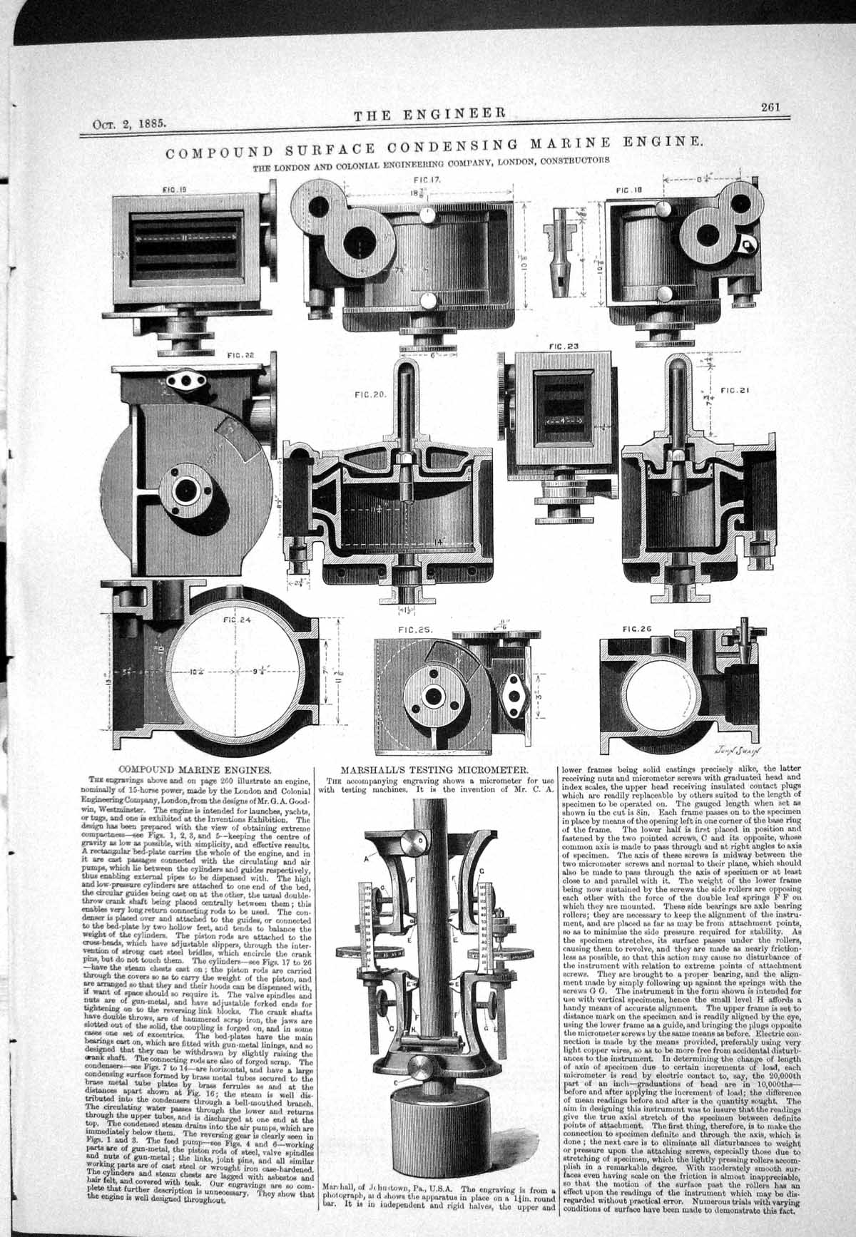Old 1885 Compound Surface Condensing Marine Engine Marshall Micromete Victorian