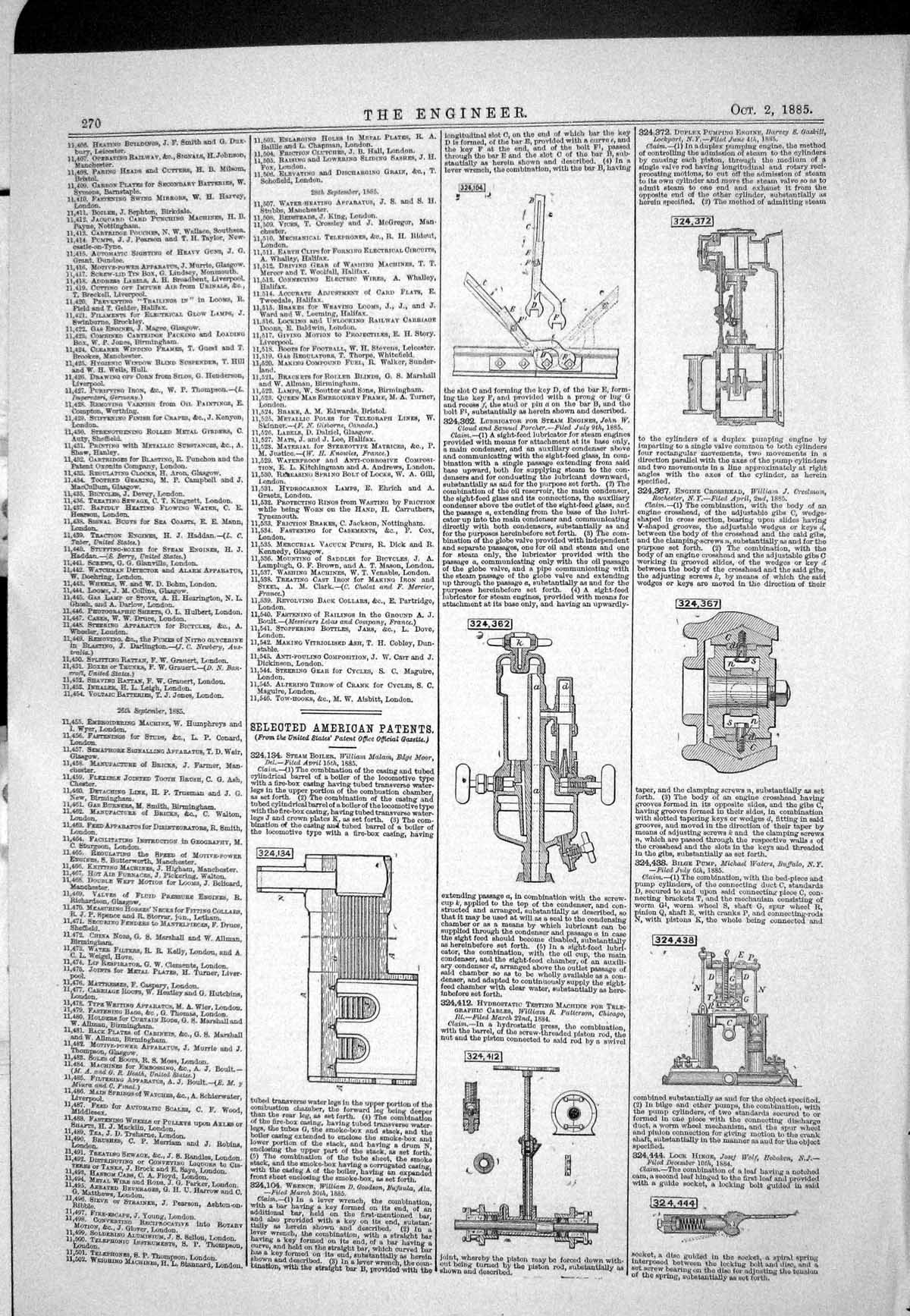 Old 1885 American Patents Steam Boiler Malam Wrench Goodson Bilge Pum Victorian