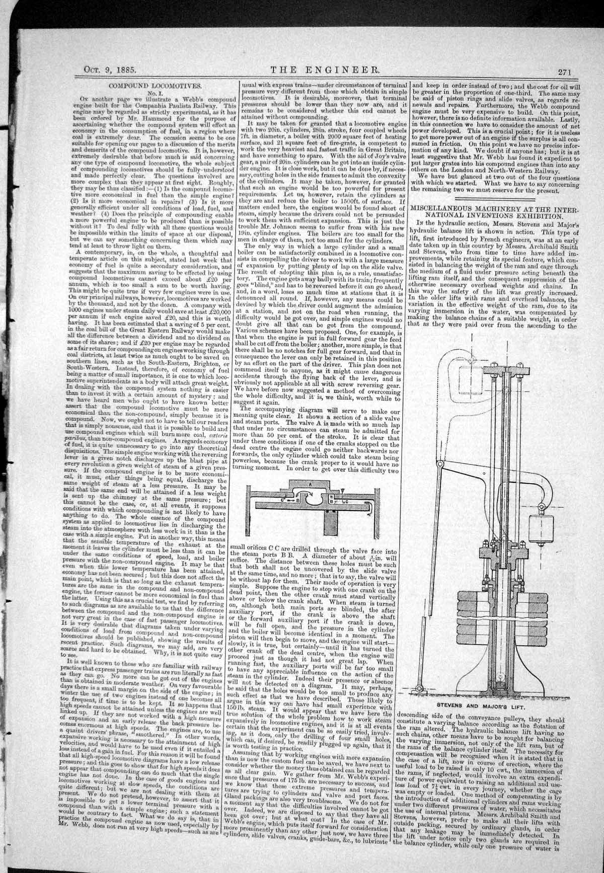 Antique Old Print 1885 Compound Locomotives Stevens Major Lift Morton Ejector