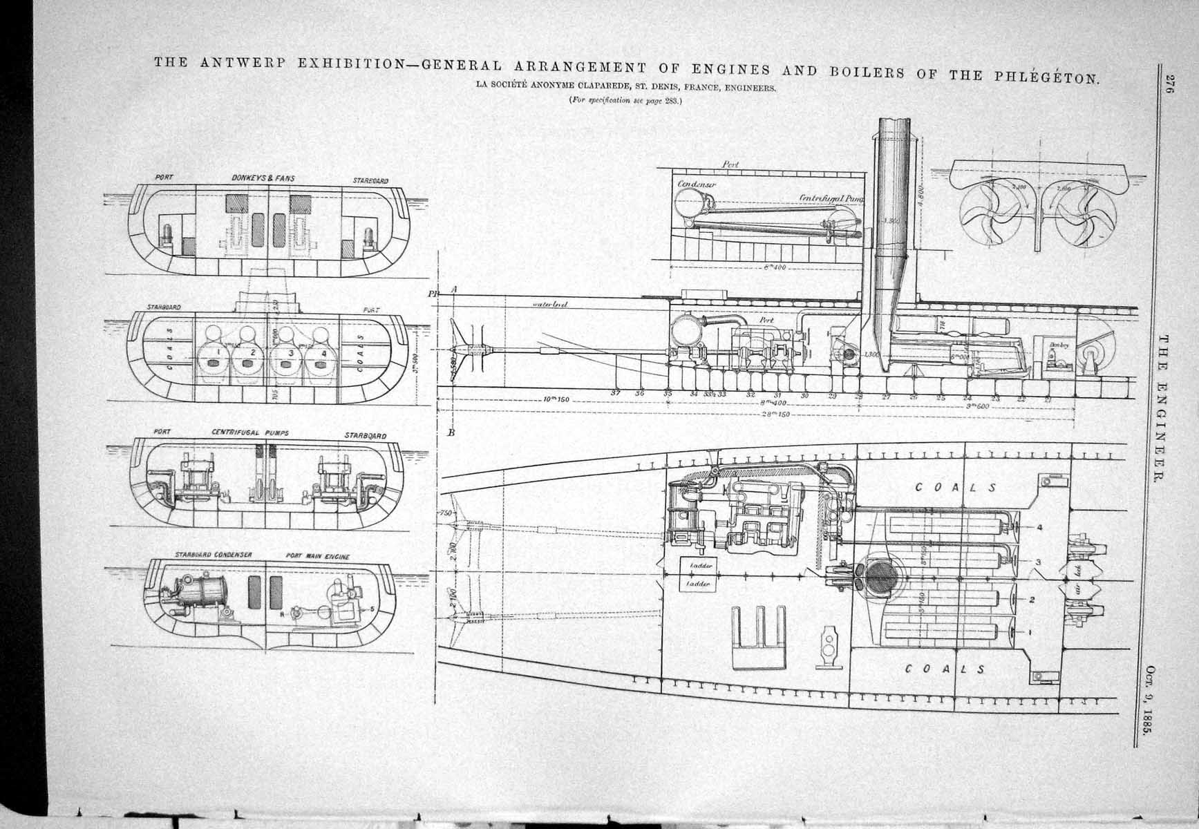 Old 1885 Antwerp Exhibition Engines Boilers Phlegeton Vessel French W Victorian